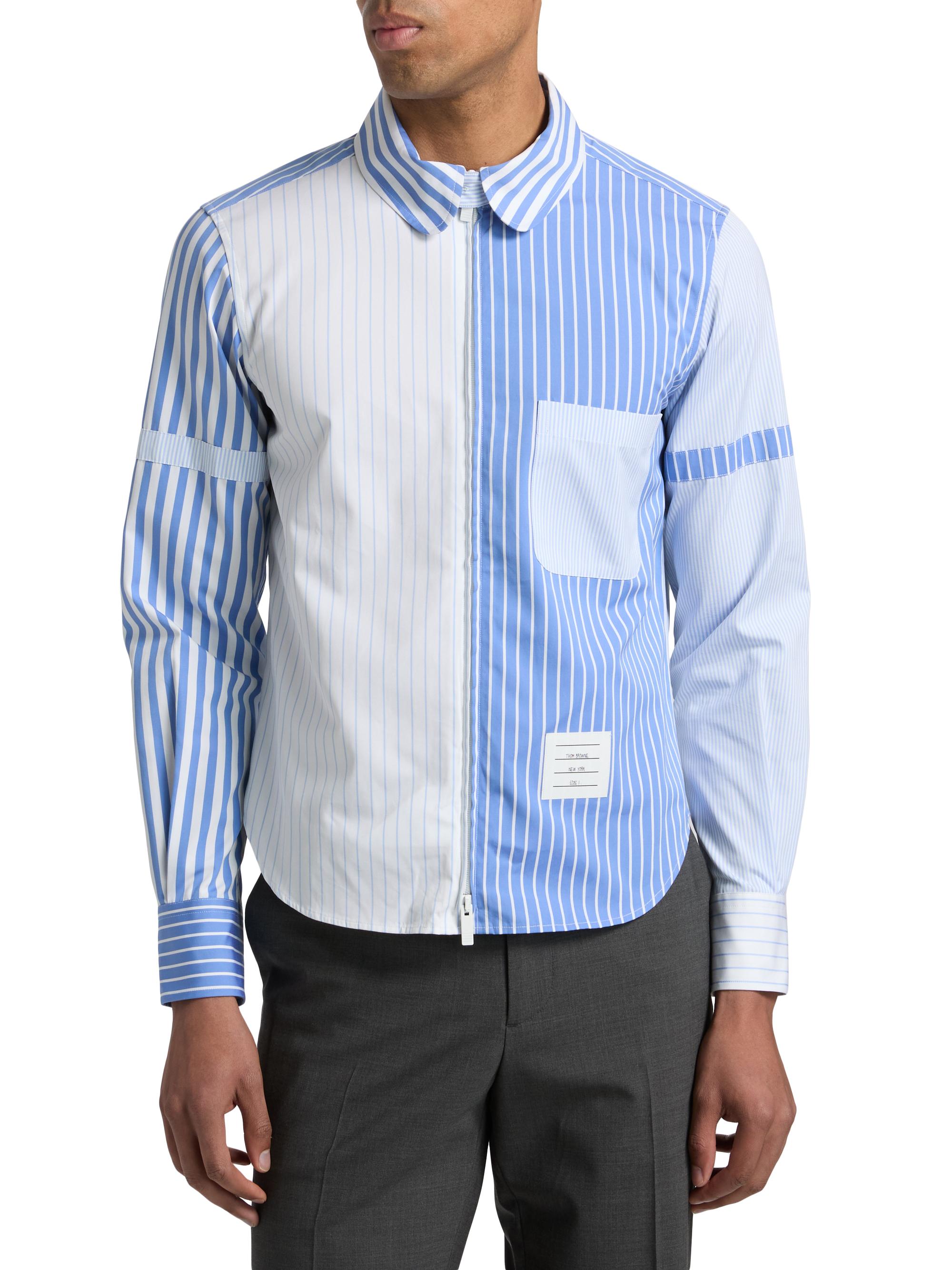 Thom Browne Multi-Pinstriped Poplin Zip Shirt | Saks Fifth Avenue