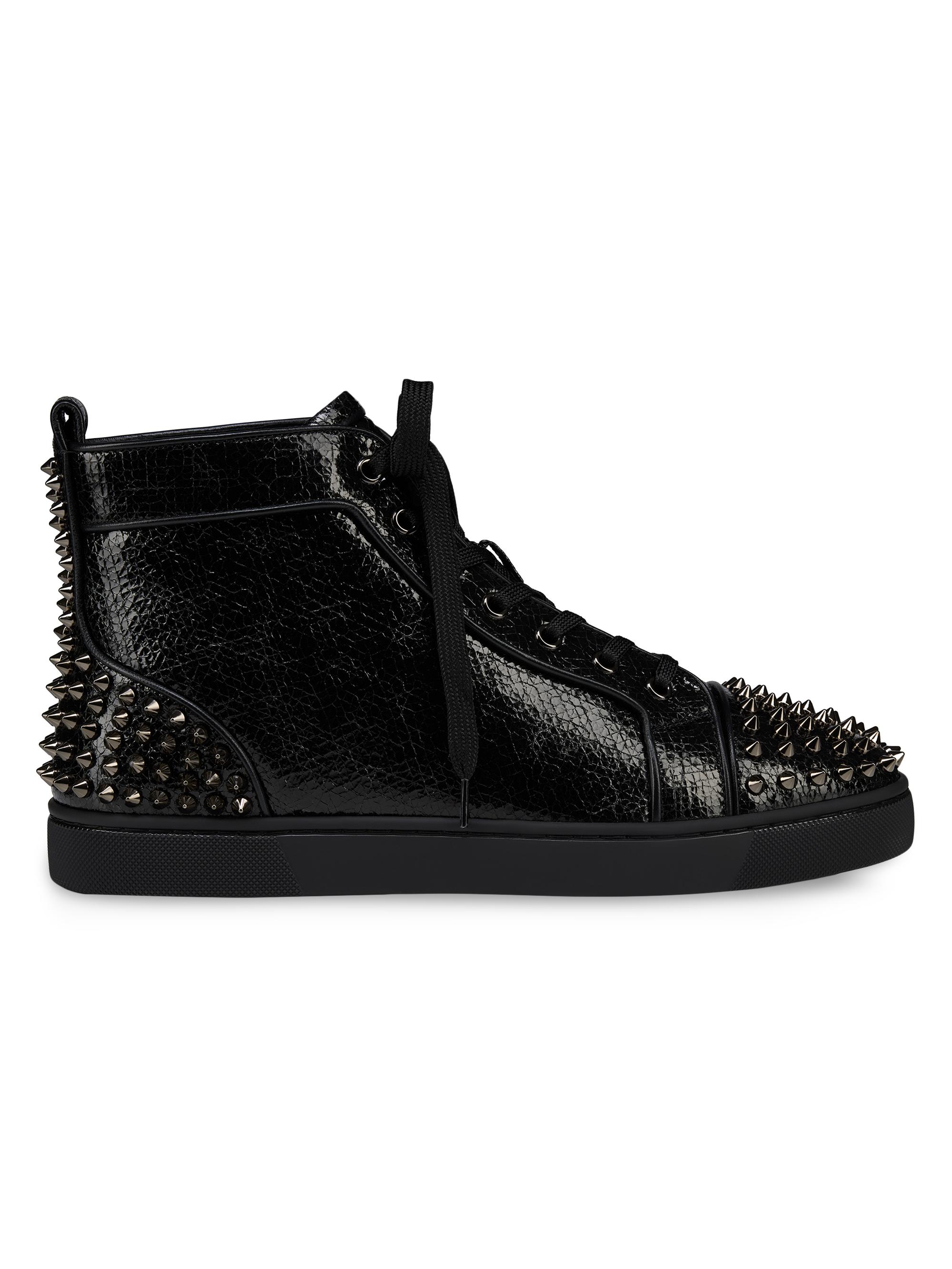 Christian Louboutin Men's Lou Spikes Leather High Top Sneakers - Black