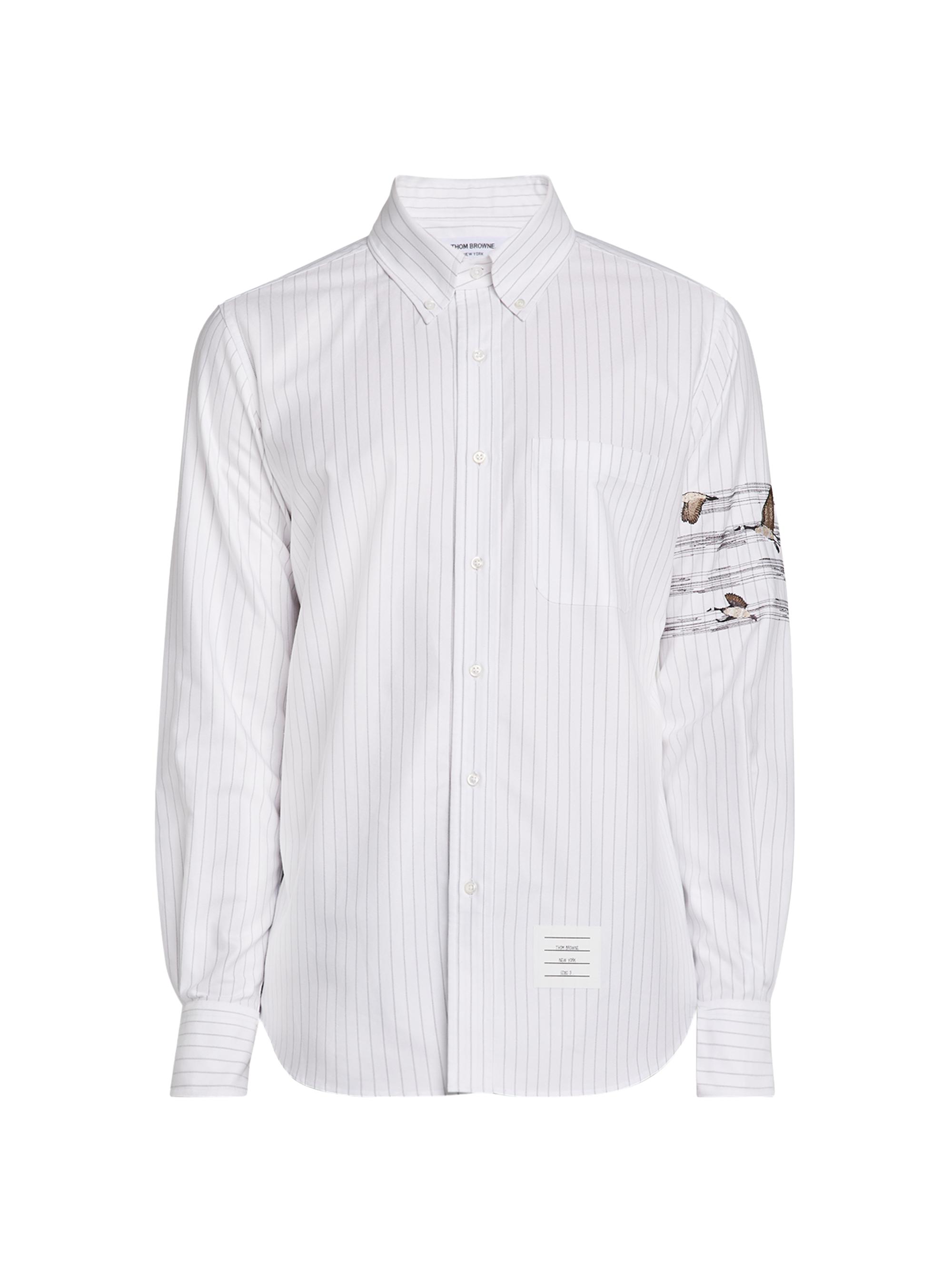 Thom Browne Men's Geese 4-Bar Pinstriped Cotton Oxford Shirt - Grey