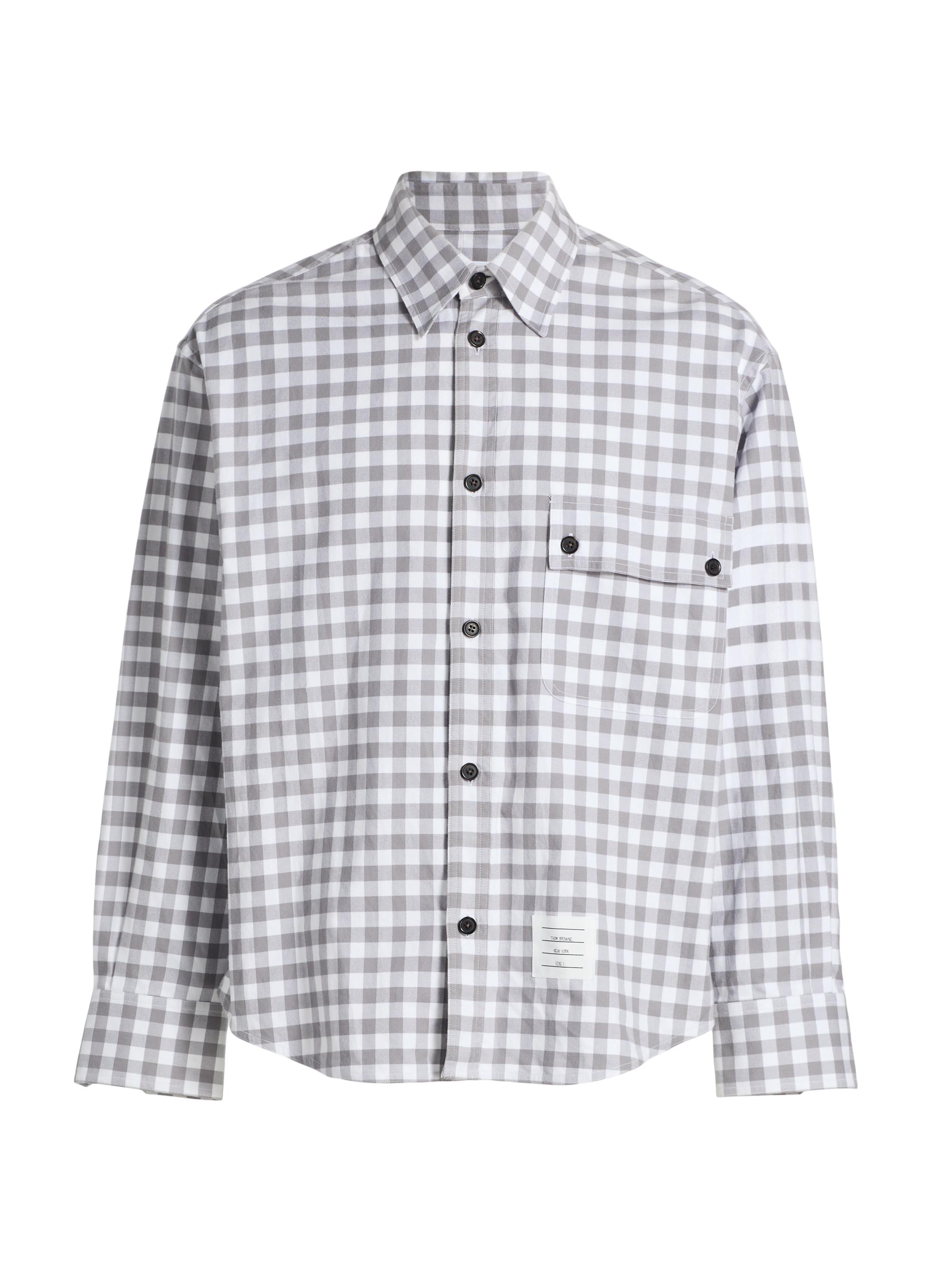 Thom Browne Men's Gingham-Check Flannel Shirt - Medium Grey