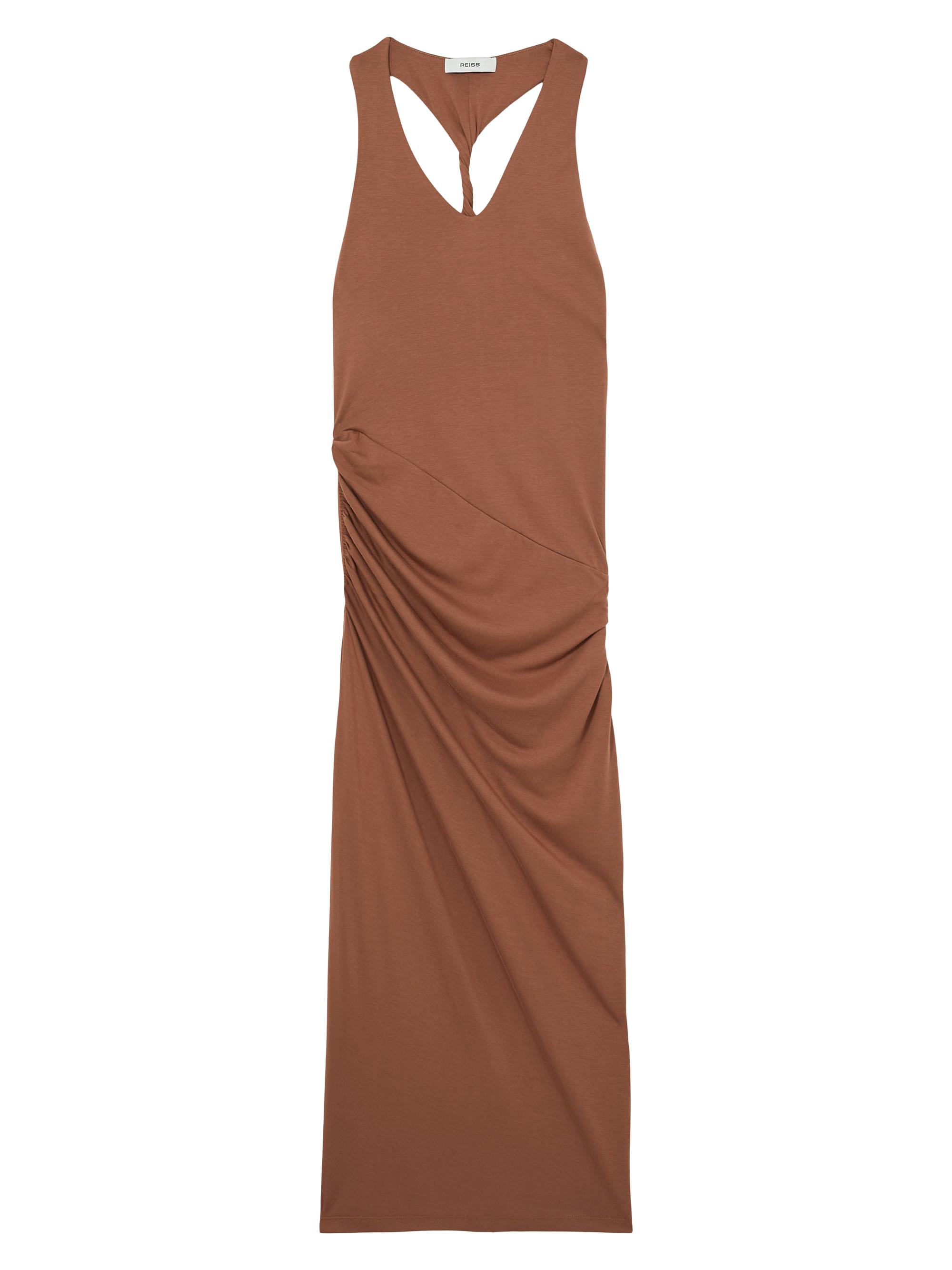 Reiss Women's Ruched Jersey Midi-Dress - Brown