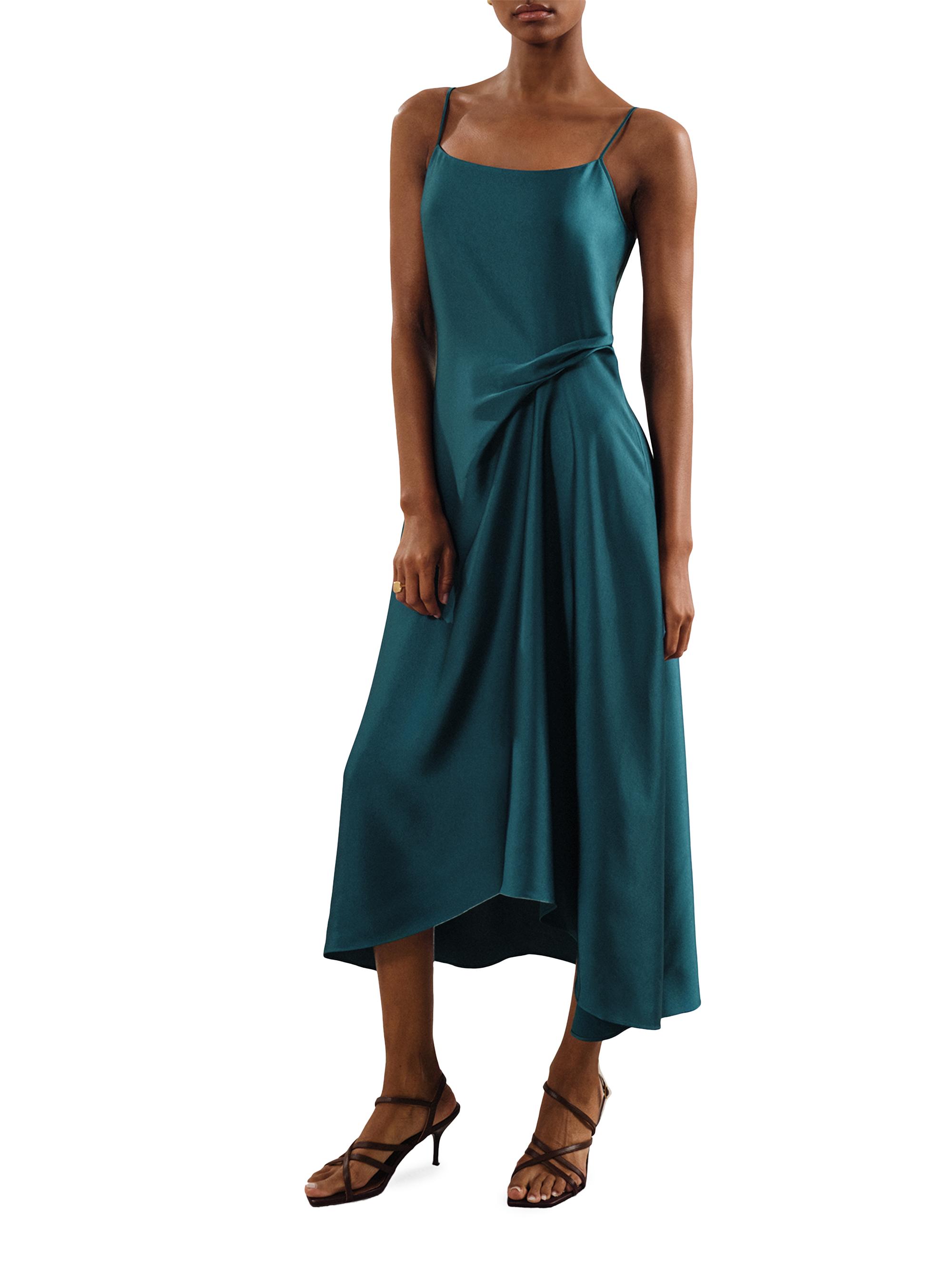 Reiss Zoey - Teal Zoey Satin Drape-detail Slip Dress, 8