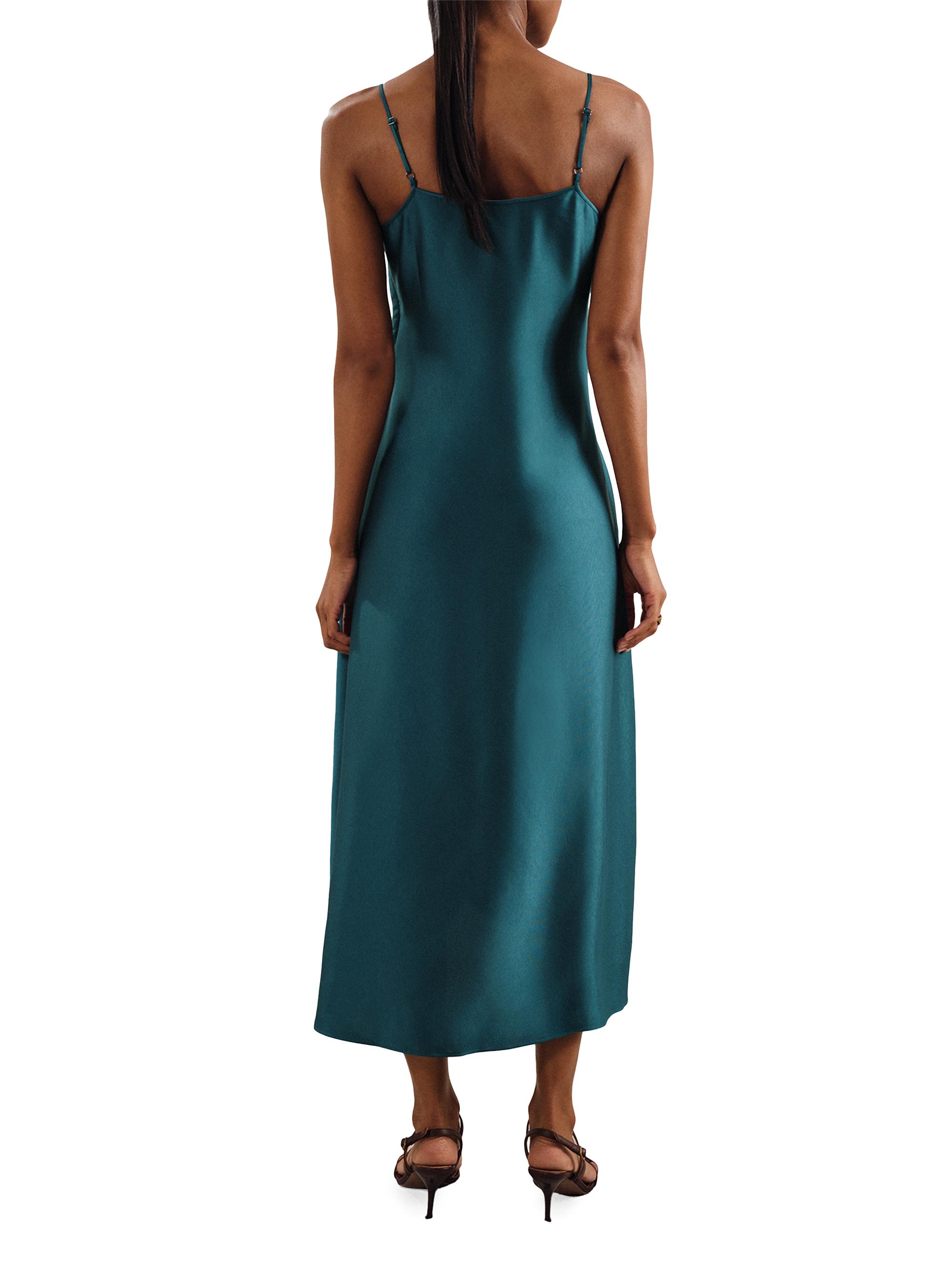 Reiss Zoey - Teal Zoey Satin Drape-detail Slip Dress, 8