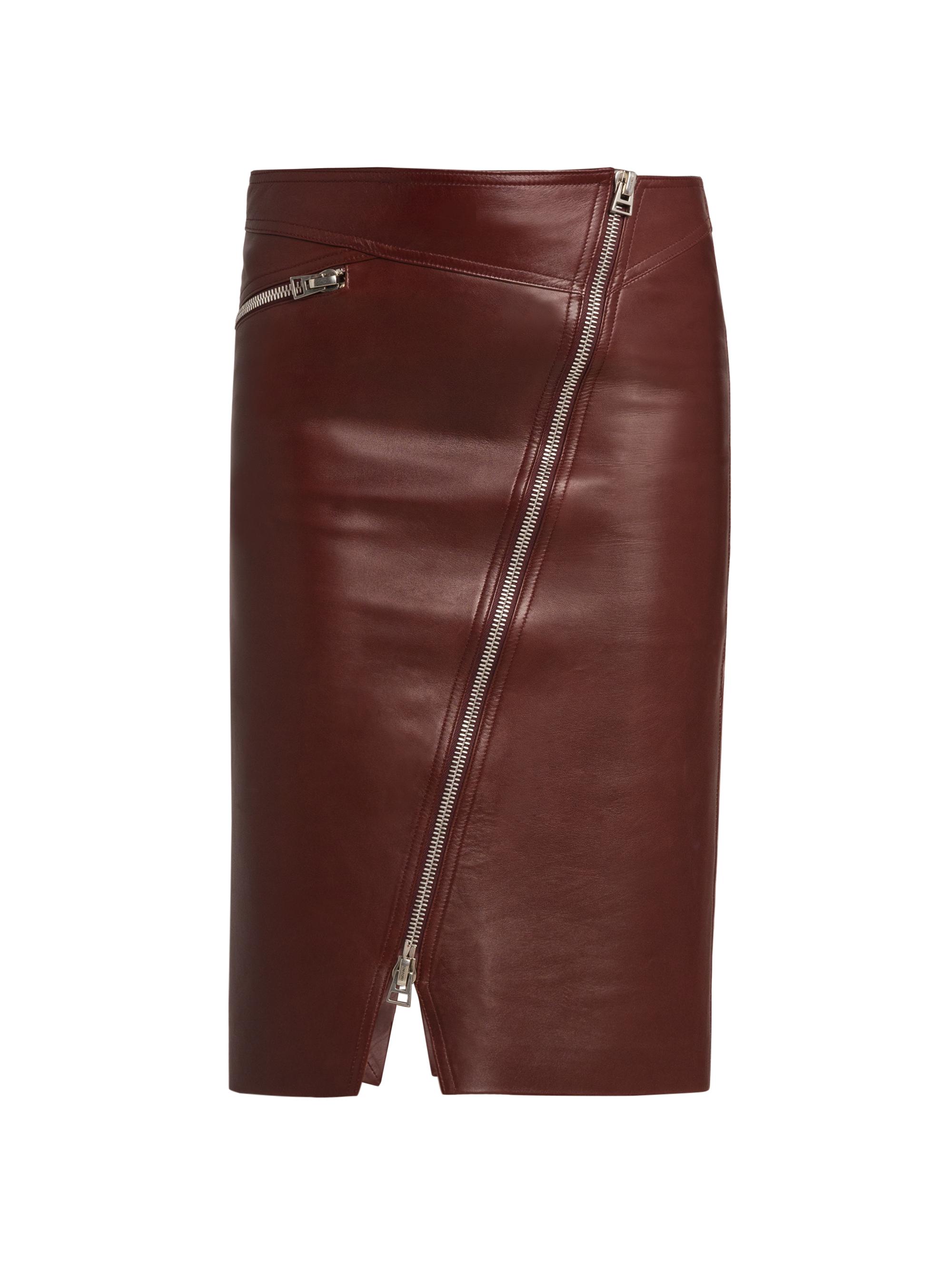 TOM FORD Women's Leather Diagonal Zip Skirt - Burgundy