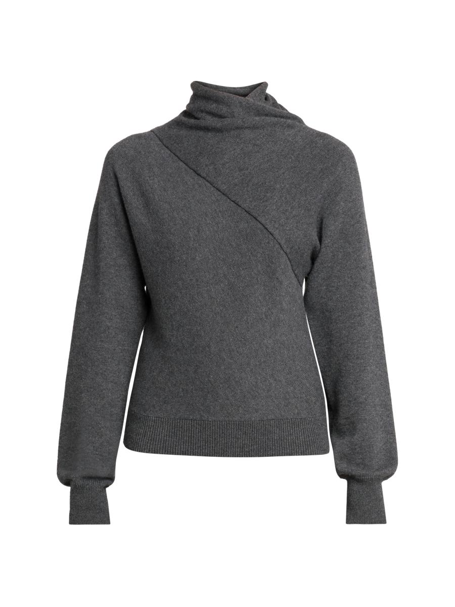 Tom Ford Women's Wrap Collar Cashmere-cotton Turtleneck In Gray