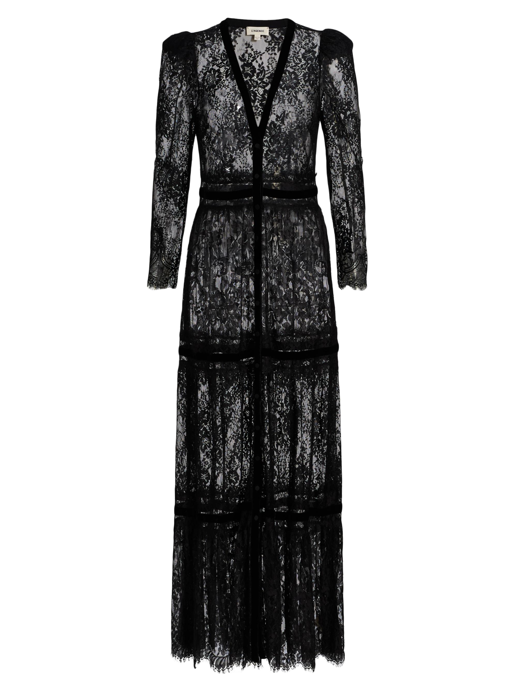 L'AGENCE Women's Poe Mixed Lace Maxi Dress - Black