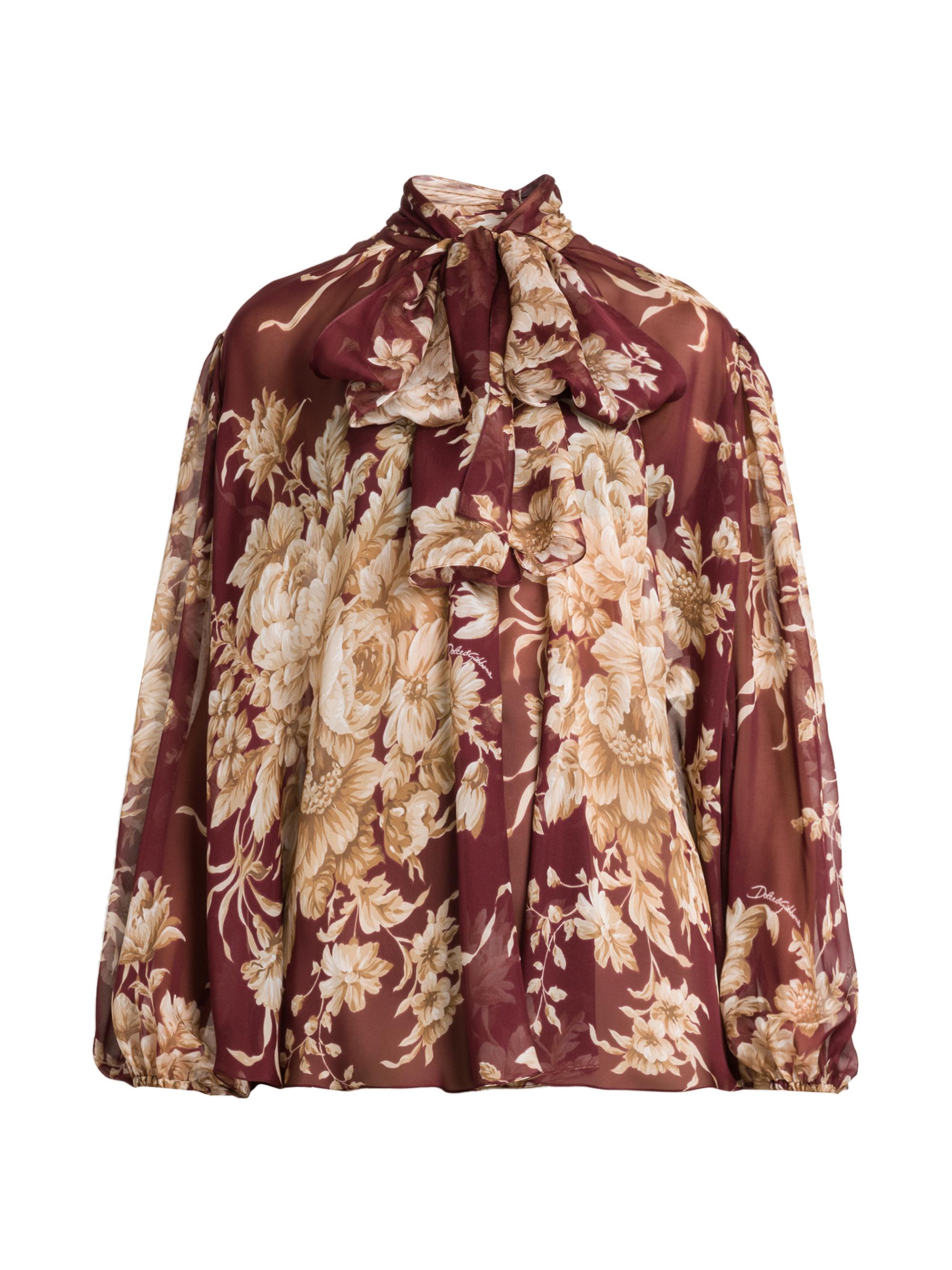 Dolce & Gabbana Women's Italian Tailoring Rose Silk Tie-Neck Blouse - Rose Cretonne F Bdx