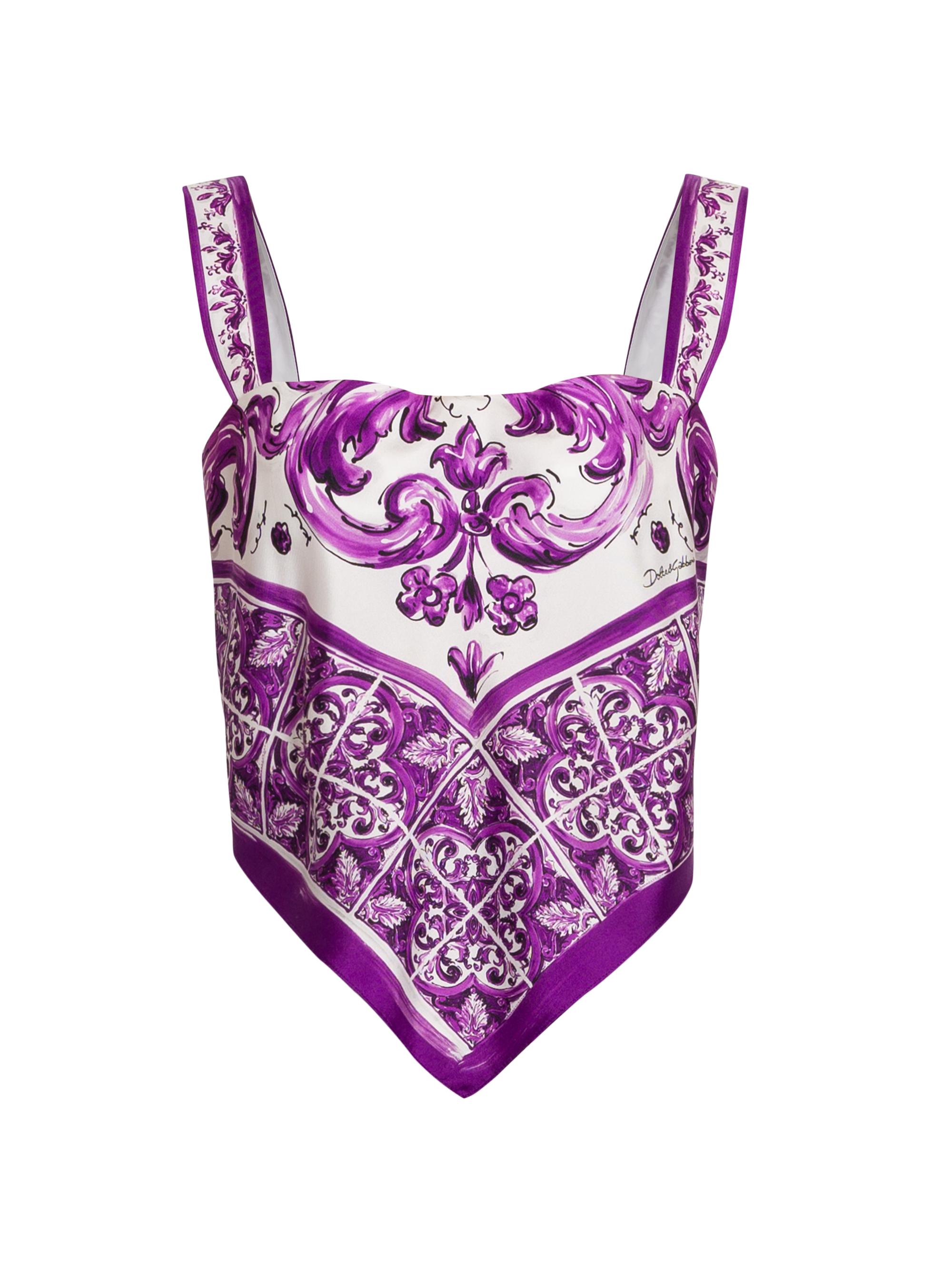 Dolce & Gabbana Women's Majolica Print Silk Scarf Top - Mix Maioli Caviola