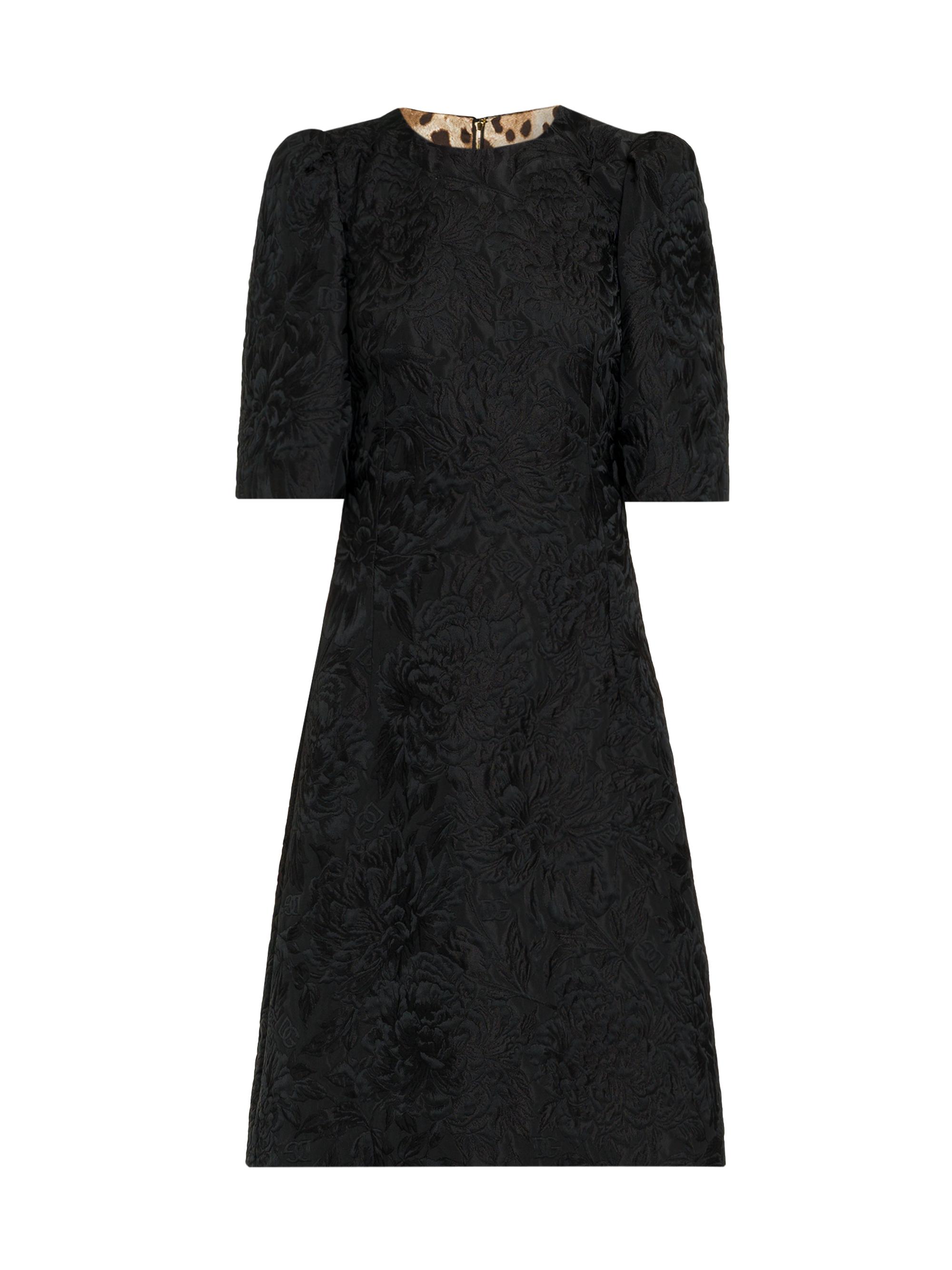 Dolce & Gabbana Women's Brocade Leopard-Lined Midi-Dress - Nero