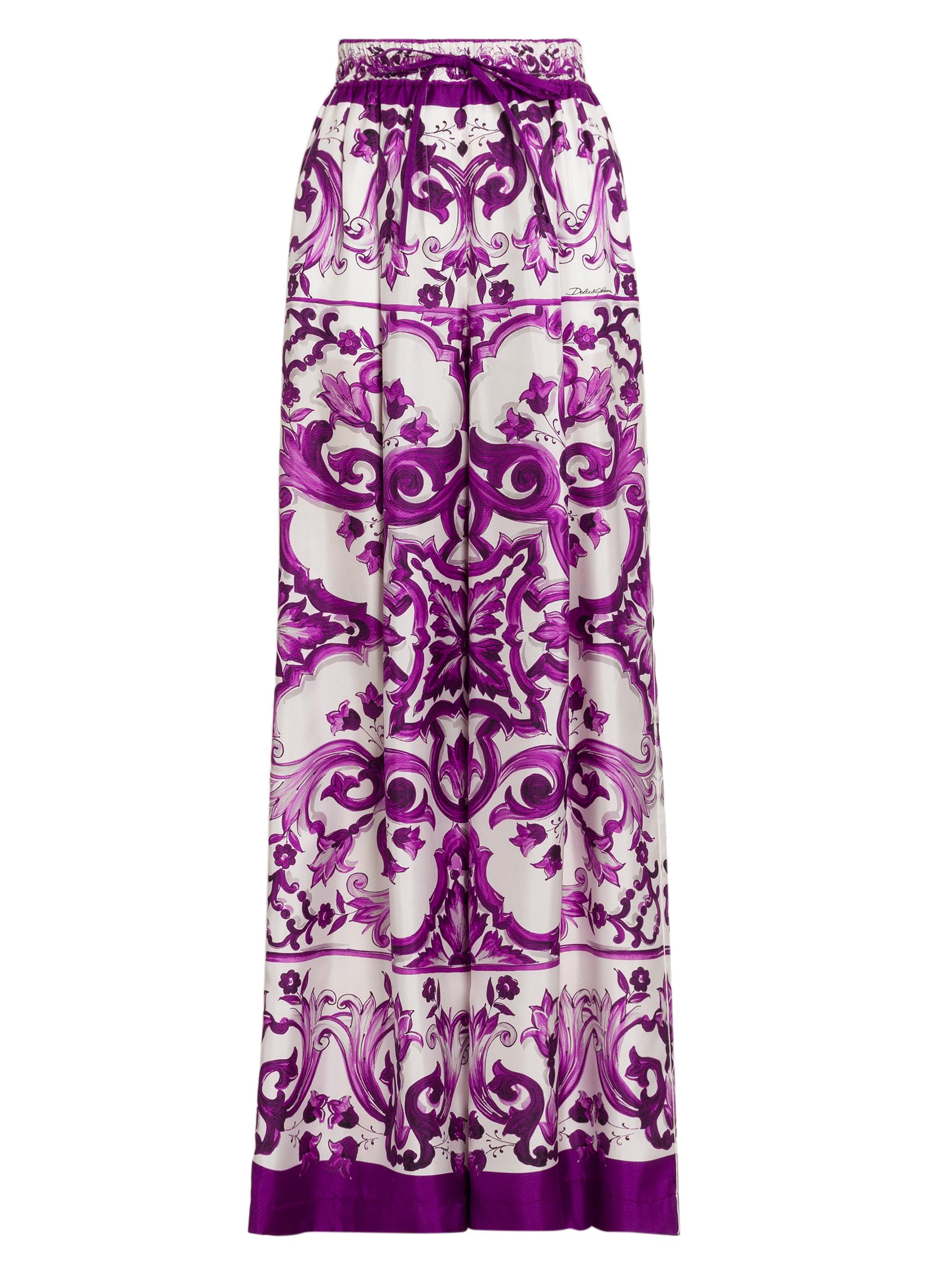 Dolce & Gabbana Women's Majolica Print Silk Wide-Leg Pants - Maiolica Viola