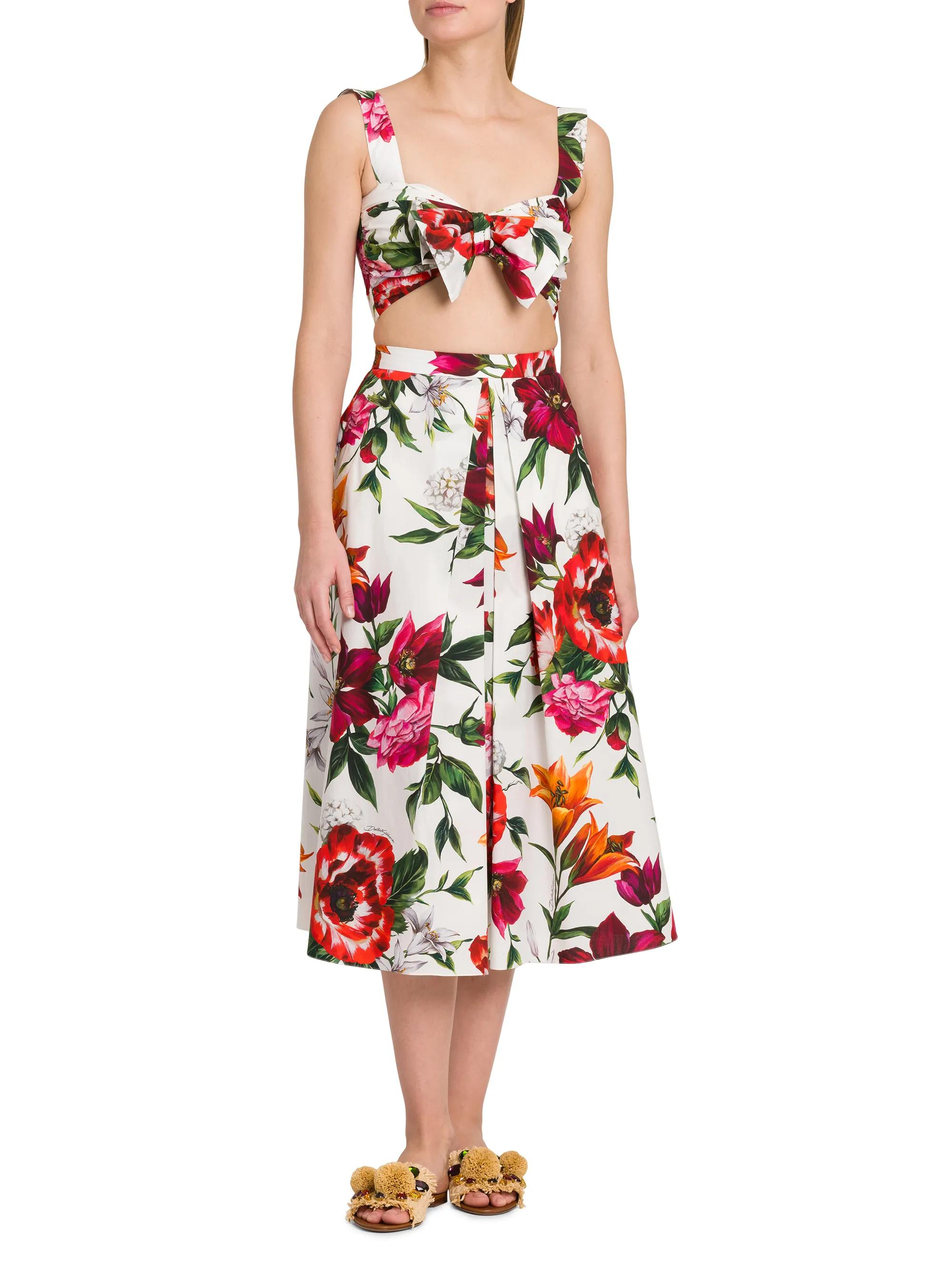 Dolce&Gabbana Rafia Fiori Bow Floral Cotton Crop Top | Saks Fifth Avenue
