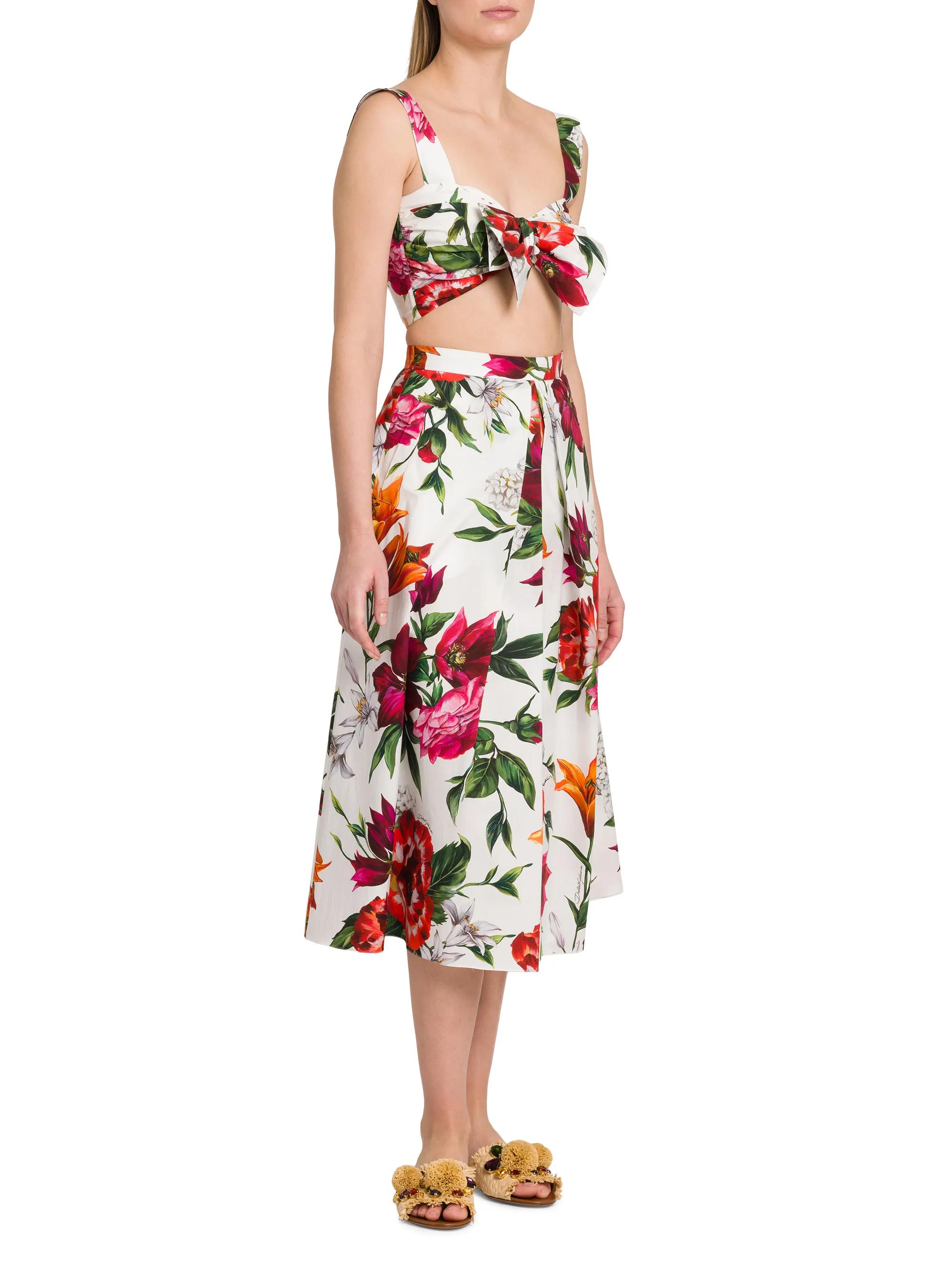 Dolce&Gabbana Rafia Fiori Bow Floral Cotton Crop Top | Saks Fifth Avenue