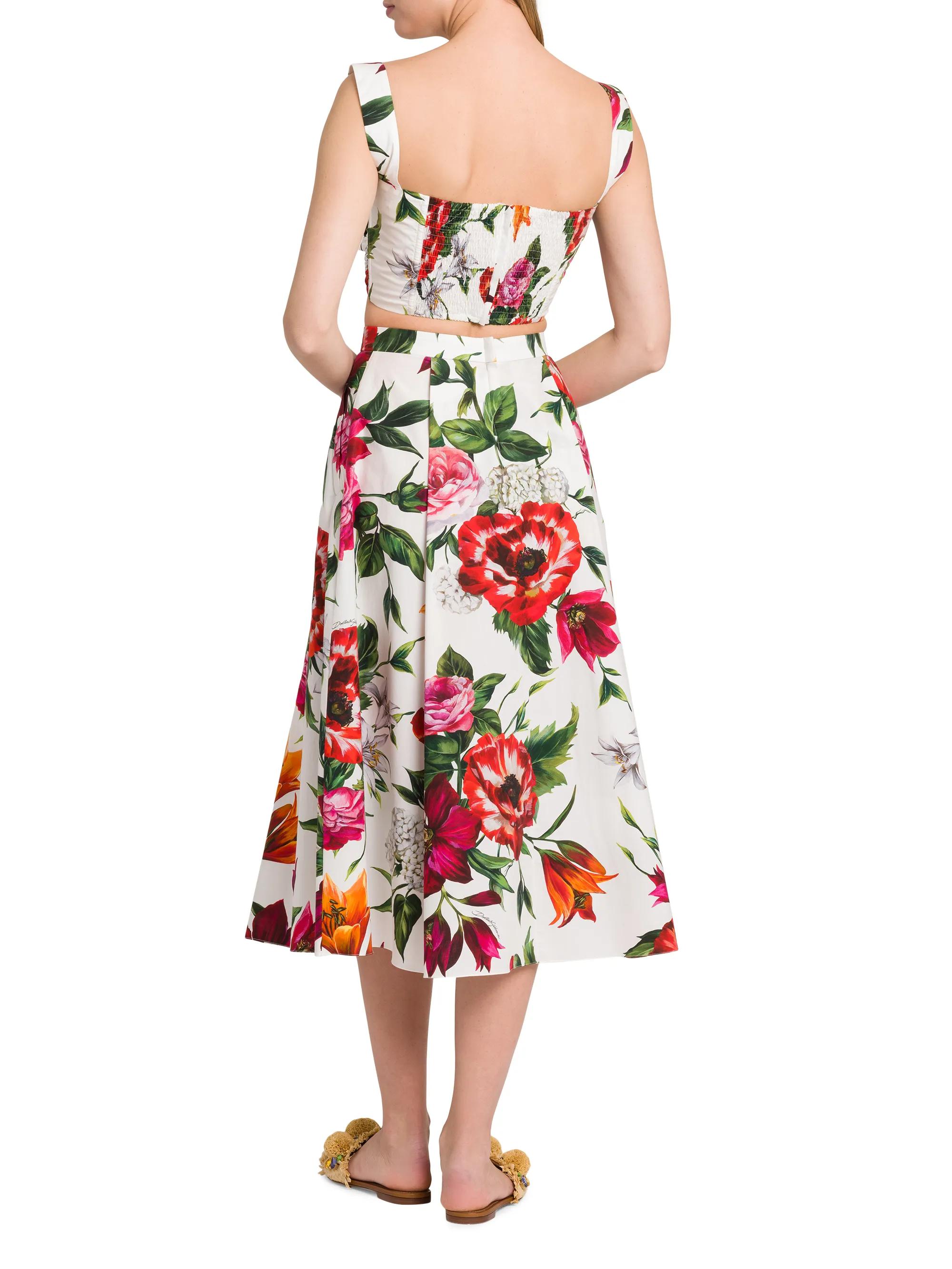 Dolce&Gabbana Rafia Fiori Bow Floral Cotton Crop Top | Saks Fifth Avenue