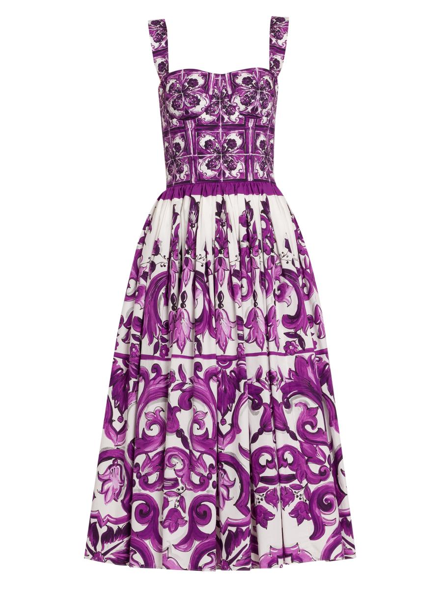 Dolce&Gabbana Majolica Print Poplin Midi-Dress | Saks Fifth Avenue