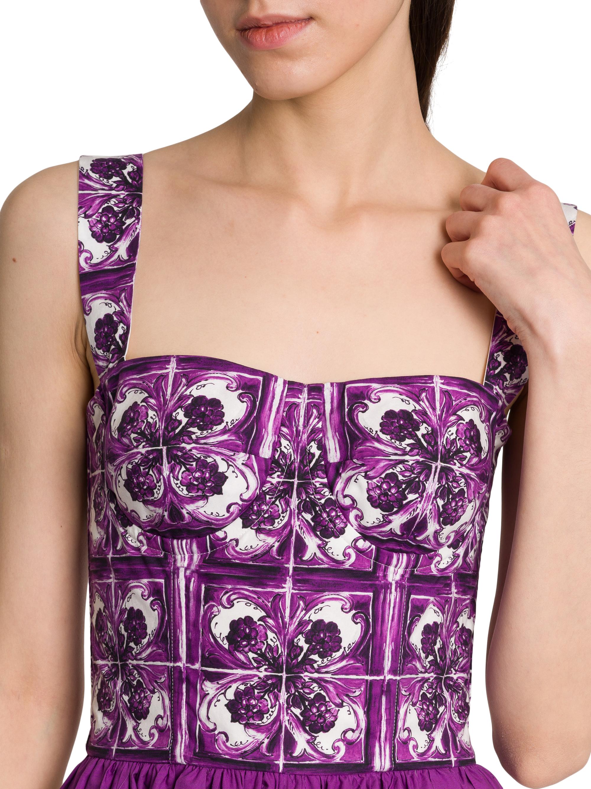 DOLCE&amp;GABBANA 紫に咲くアネモネの花園フリル袖カットソー/Tシャツ DOLCE&GABBANA 紫に咲くアネモネの花園フリル袖カットソー/Tシャツの