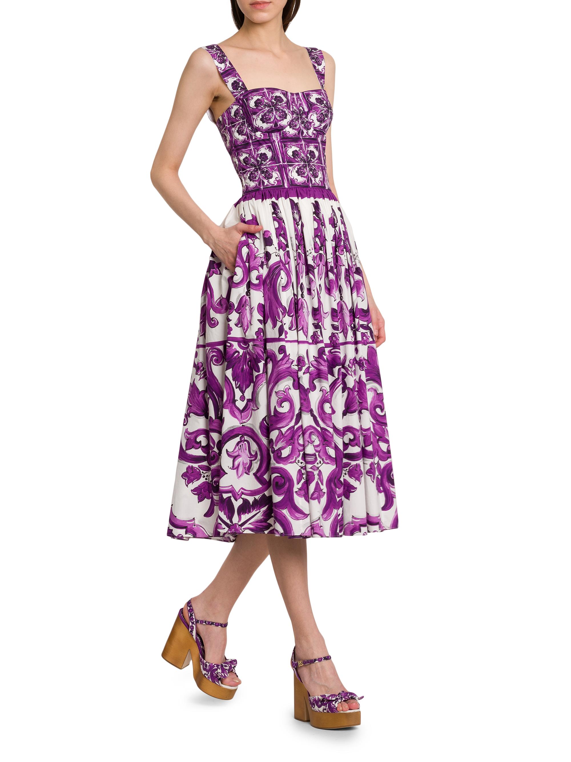 Dolce&Gabbana Majolica Print Poplin Midi-Dress | Saks Fifth Avenue