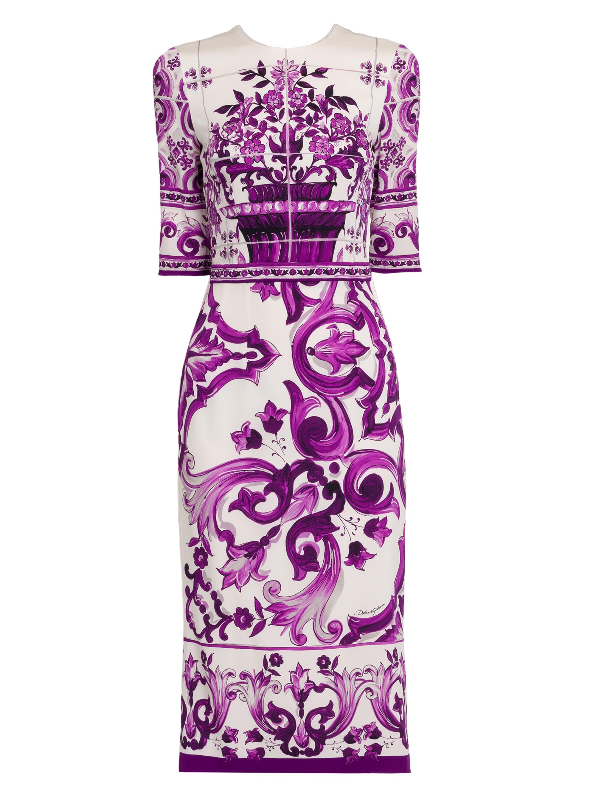 Dolce & Gabbana Women's Majolica Print Silk Midi-Dress - Mix Maiolica Viola