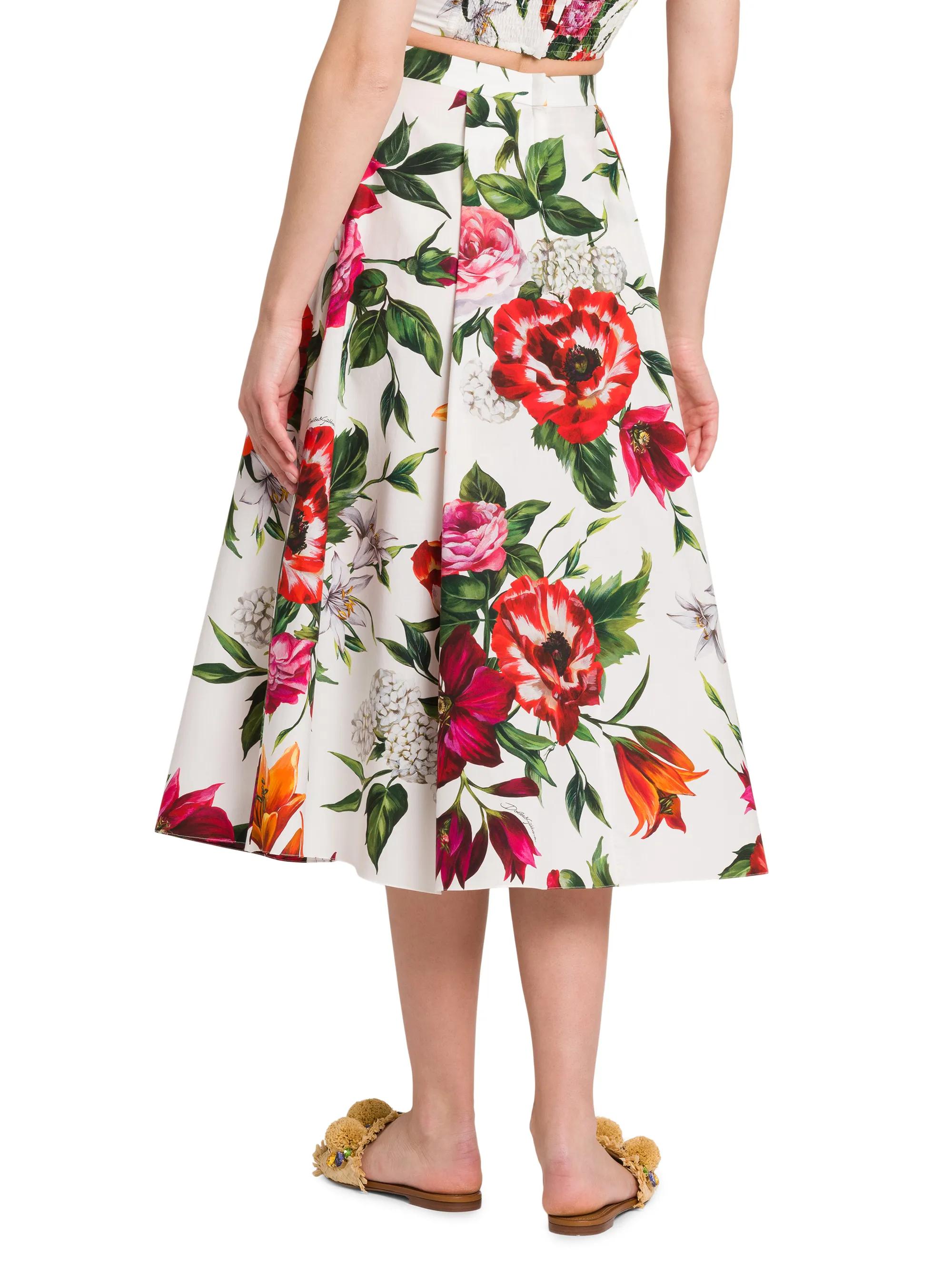 新品❤️DOLCE&GABBANA❤️美しい アニマル柄 フレアスカート❤️イタリア Dolce&Gabbana Rafia Fiori Floral Pleated Cotton Poplin Midi-Skirt