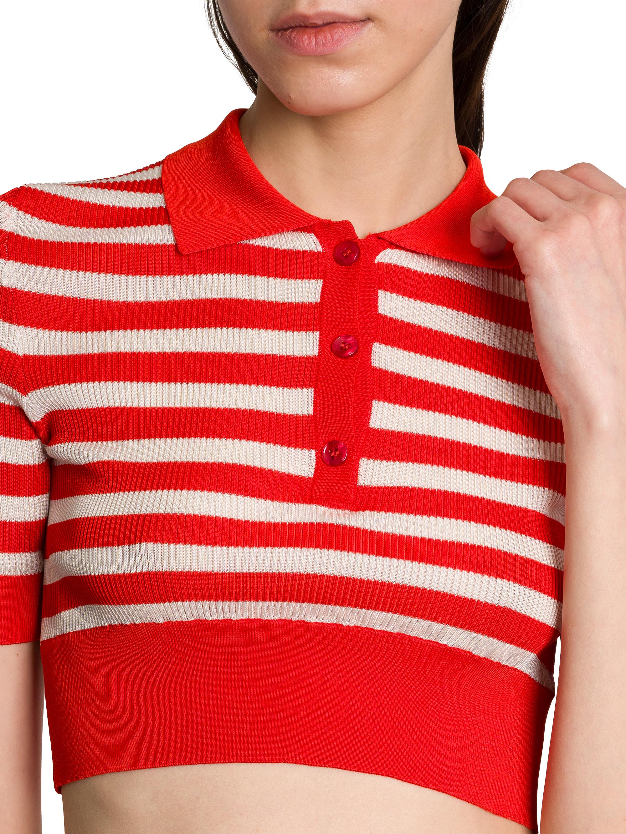Dolce&Gabbana Rafia Fiori Striped Knit Cropped Polo Top | Saks