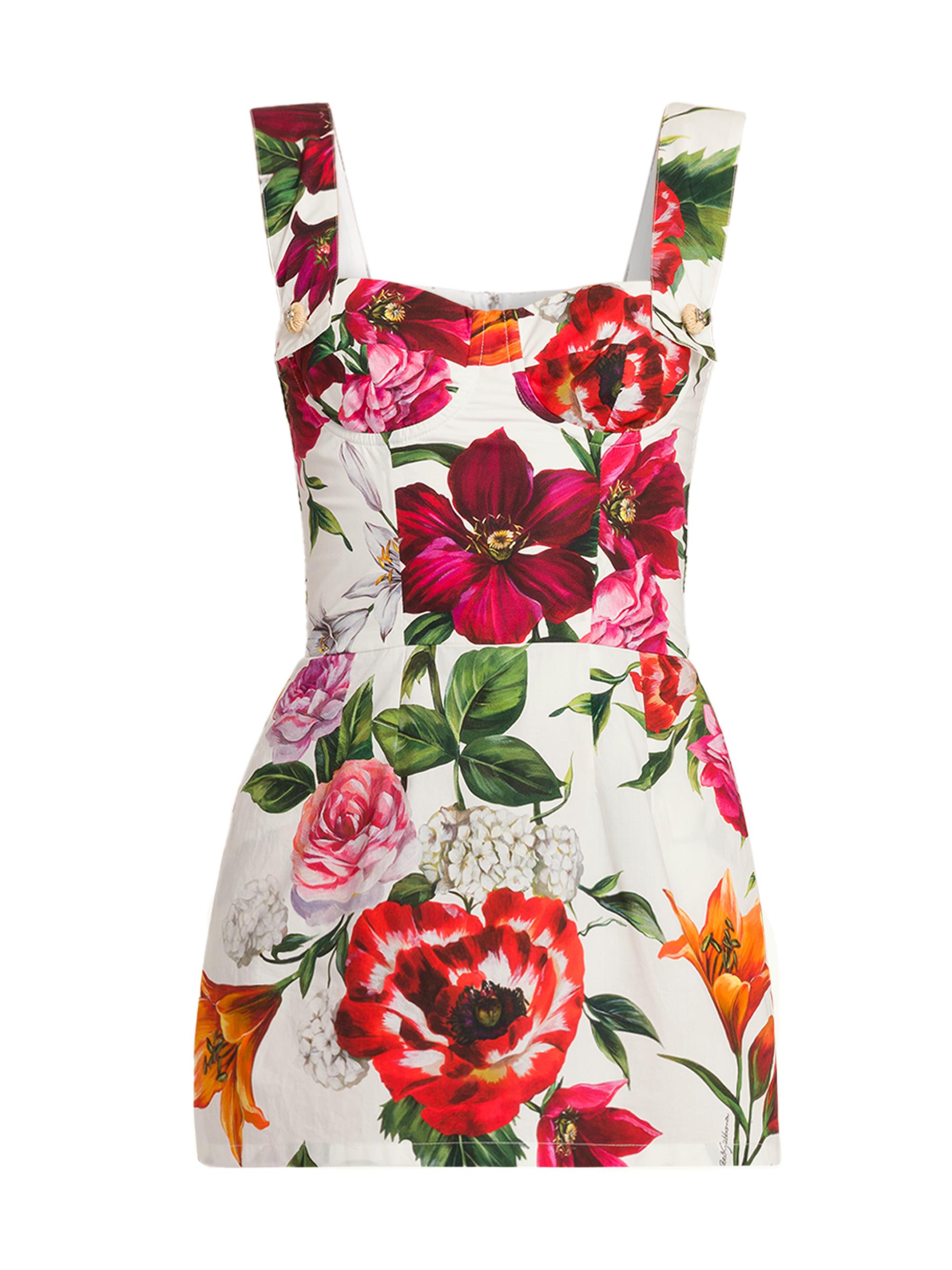 Dolce & Gabbana Women's Rafia Fiori Floral Cotton Poplin Minidress - White Print Flower