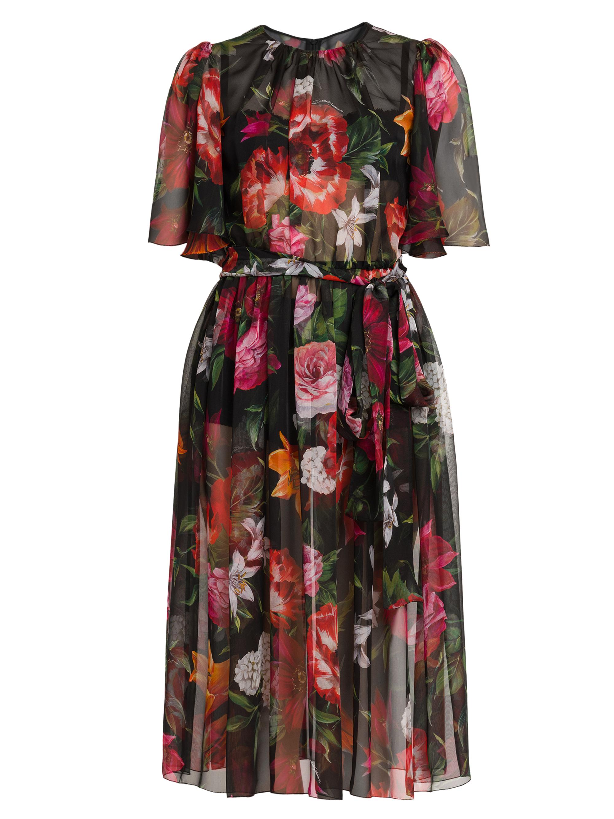 Dolce & Gabbana Women's Rafia Fiori Floral Sheer Silk Midi-Dress - Black Print Flower