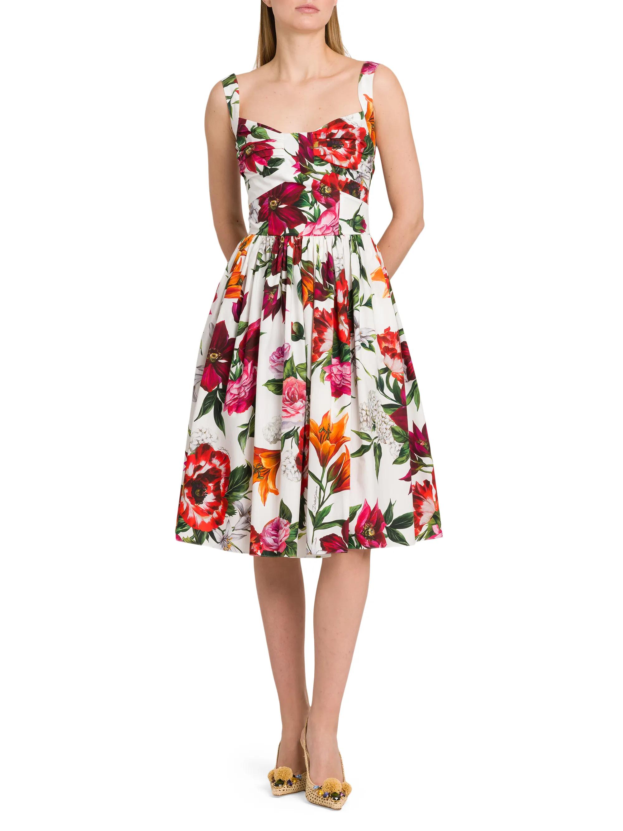 Dolce&Gabbana Rafia Fiori Floral Cotton Poplin Dress | Saks Fifth