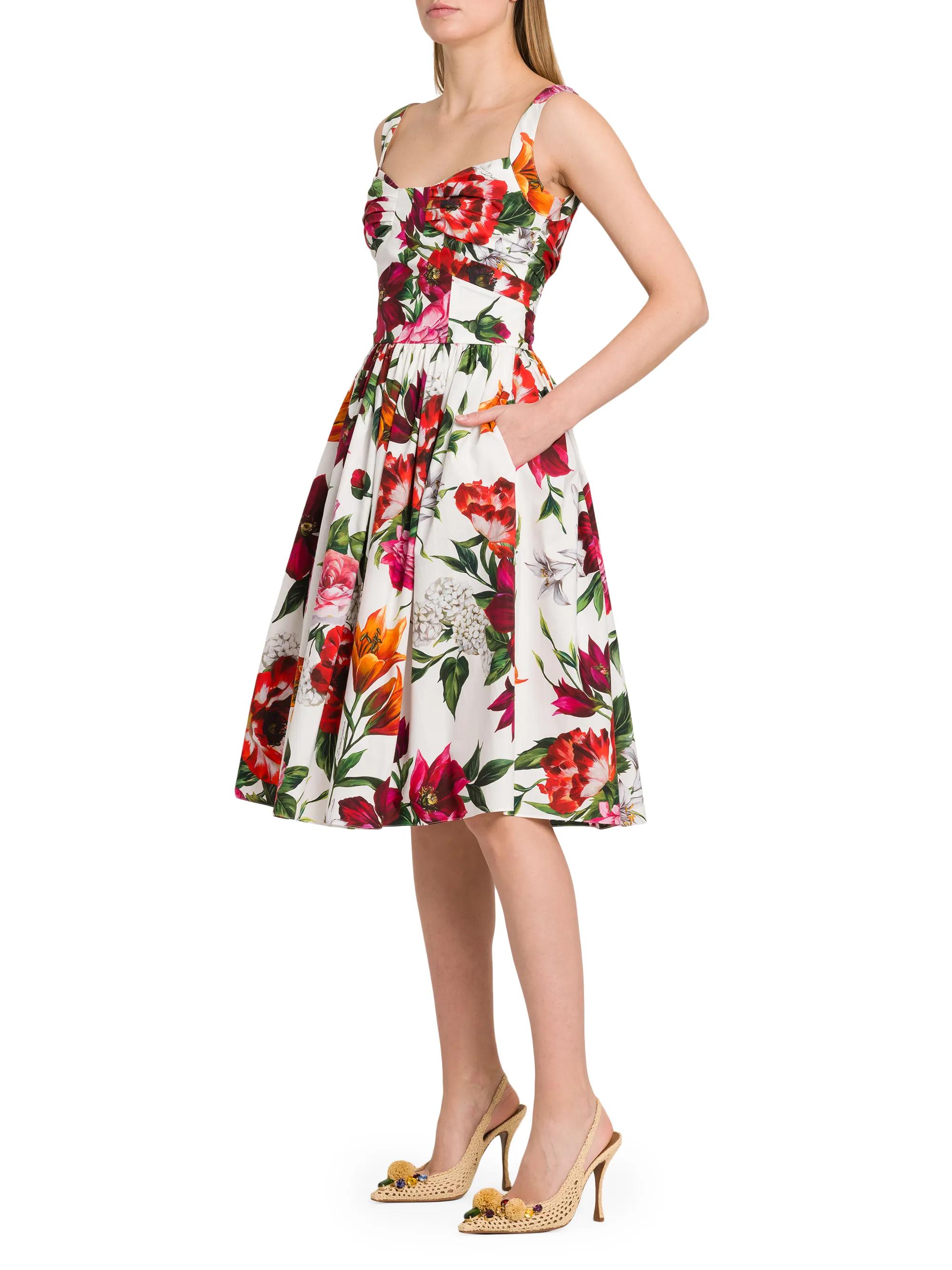 Dolce&Gabbana Rafia Fiori Floral Cotton Poplin Dress | Saks Fifth