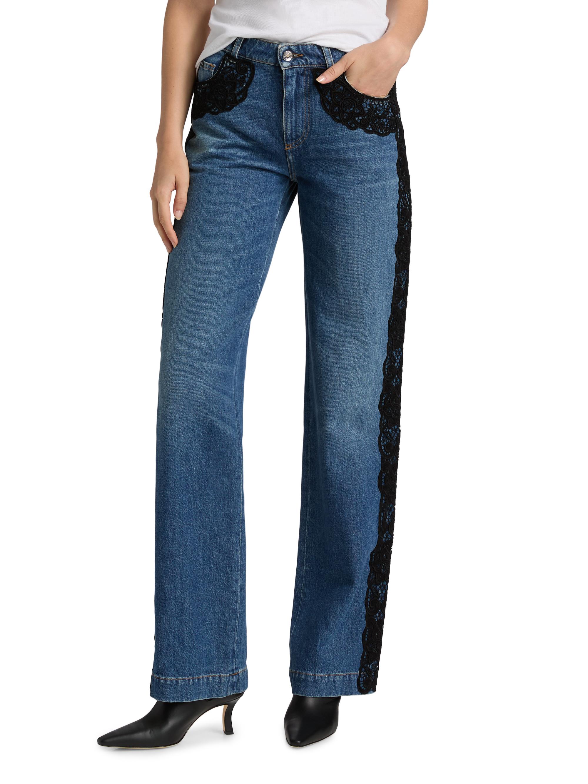 Dolce&Gabbana Lace-Trimmed Straight Mid-Rise Jeans | Saks Fifth Avenue