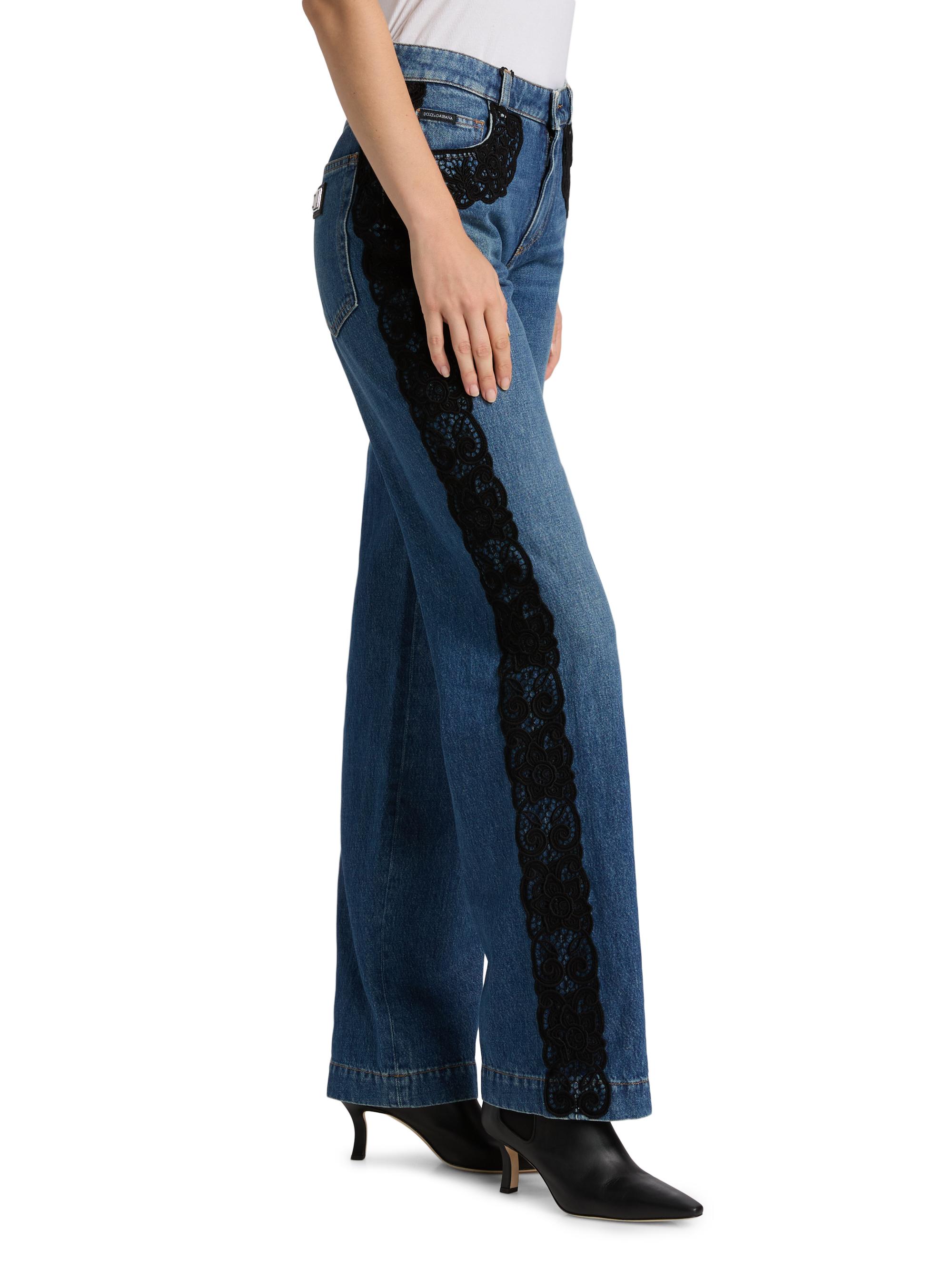 Dolce&Gabbana Lace-Trimmed Straight Mid-Rise Jeans | Saks Fifth Avenue