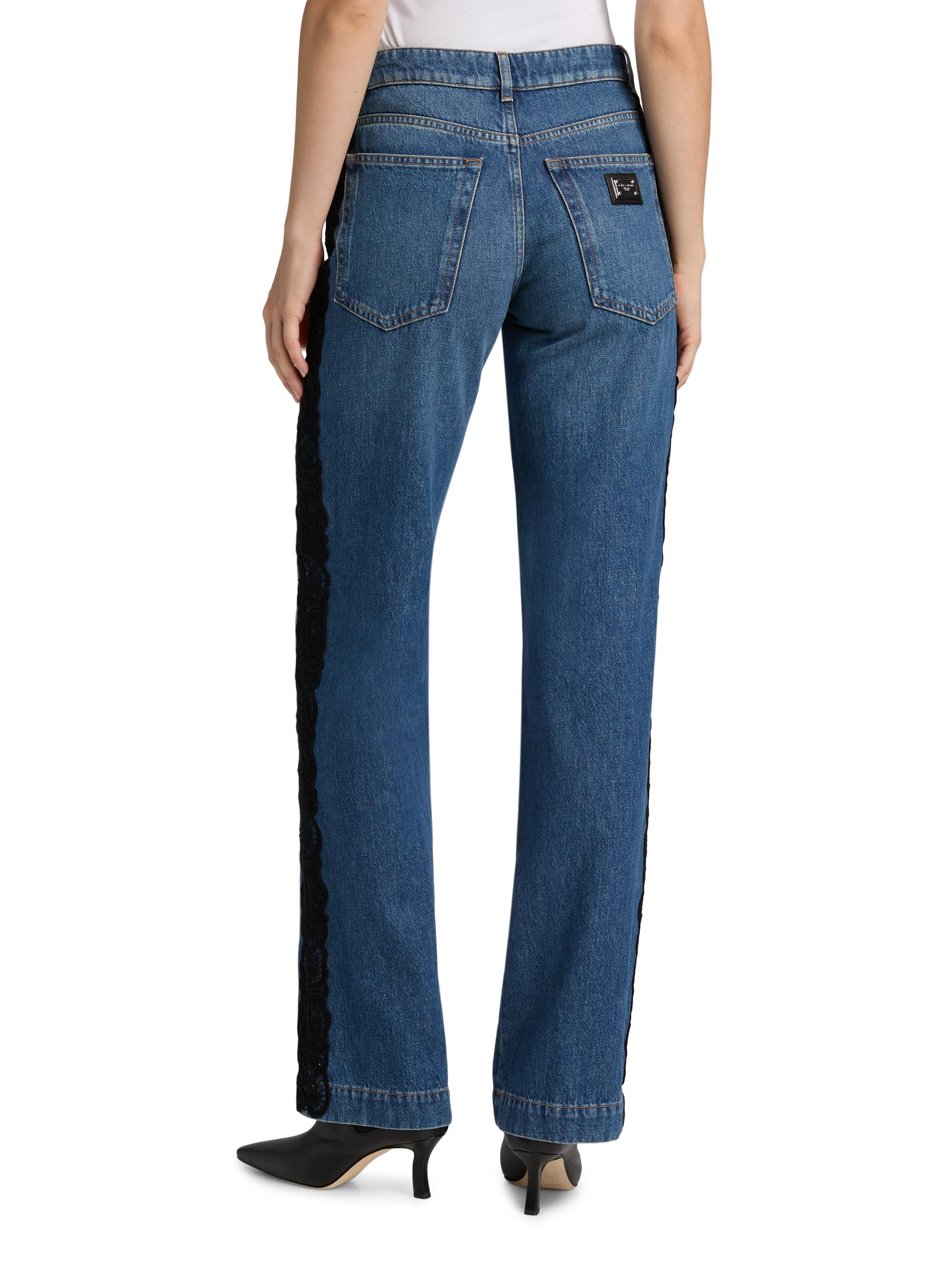 Dolce&Gabbana Lace-Trimmed Straight Mid-Rise Jeans | Saks Fifth Avenue