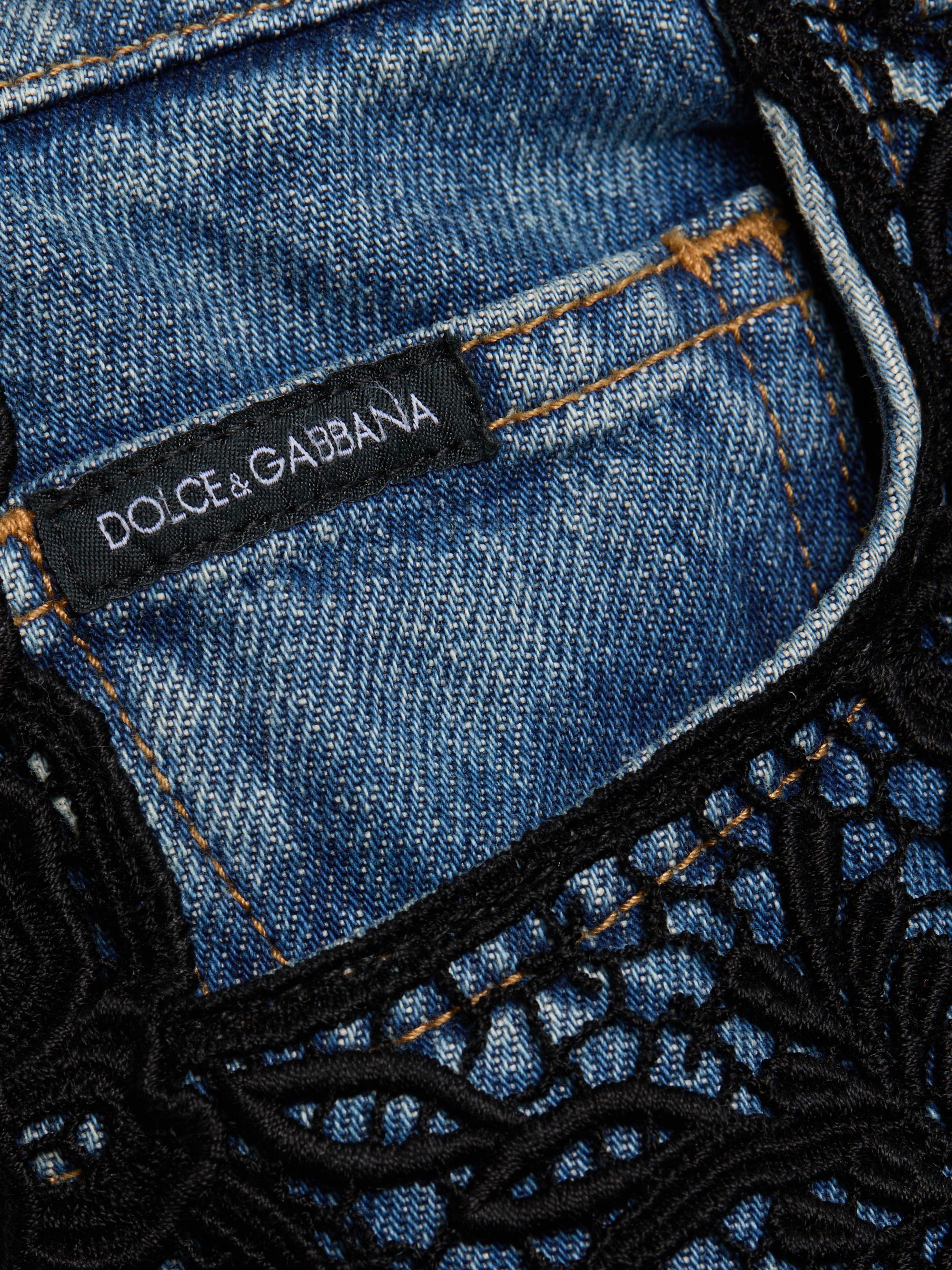 Dolce & Gabbana Women's Lace Trim Straight Leg Jeans - Blue - Straight Jeans