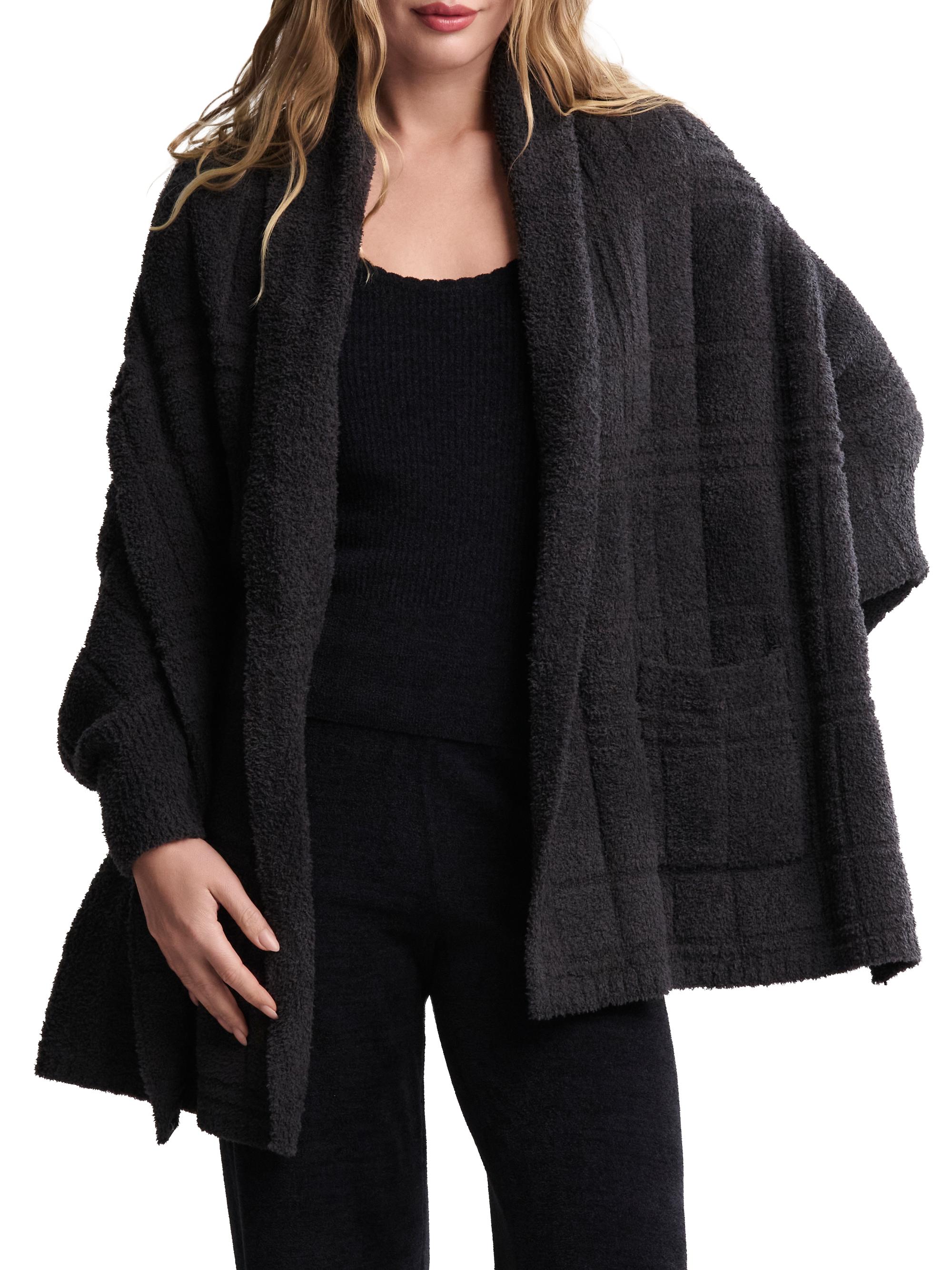 Barefoot Dreams Women's Cozychic Cotton Tonal Plaid Blanket Wrap - Carbon