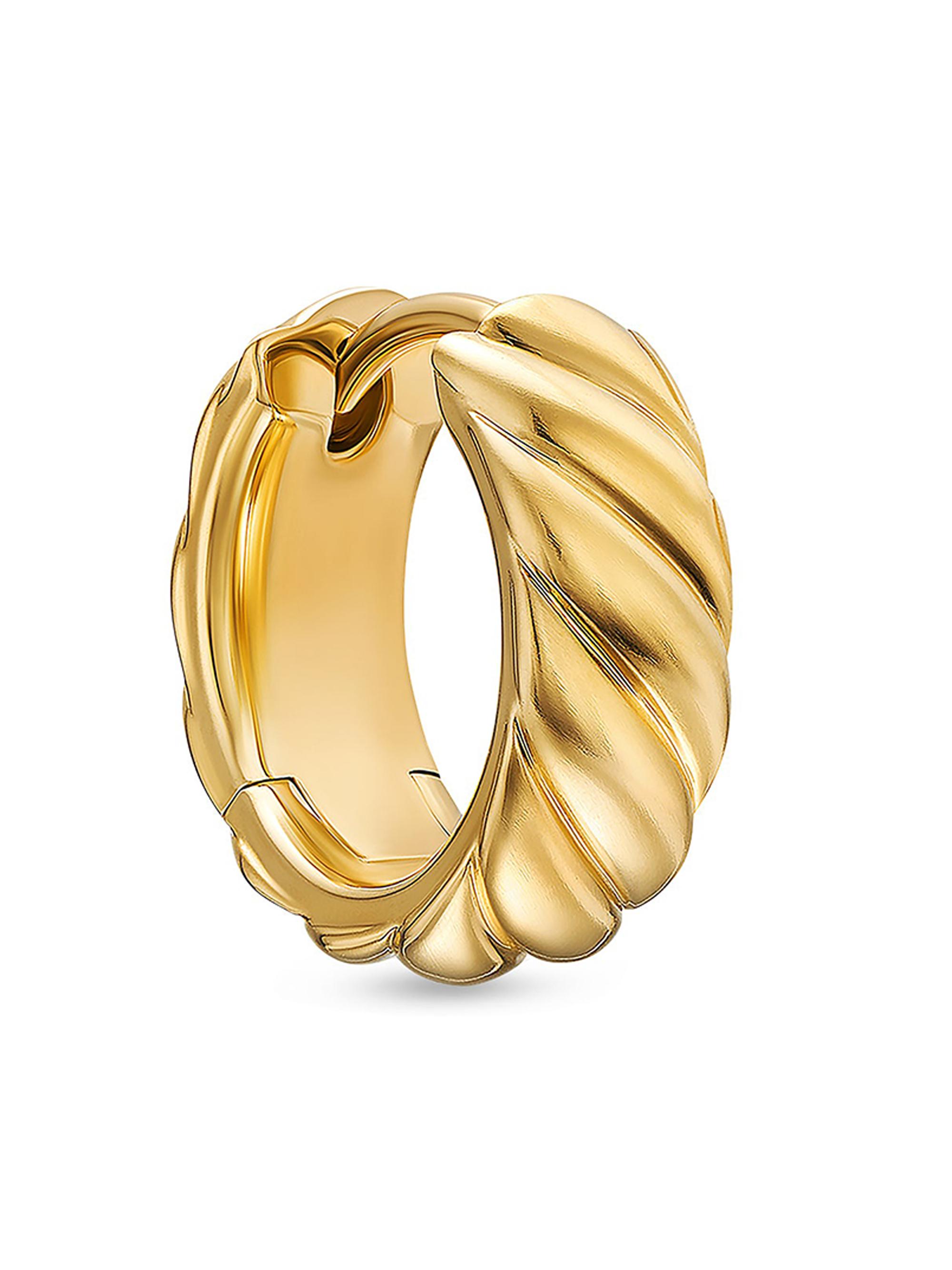 David Yurman Men's Sculpted Cable Hoop Earring in 18K Yellow Gold, 12.8MM - Gold