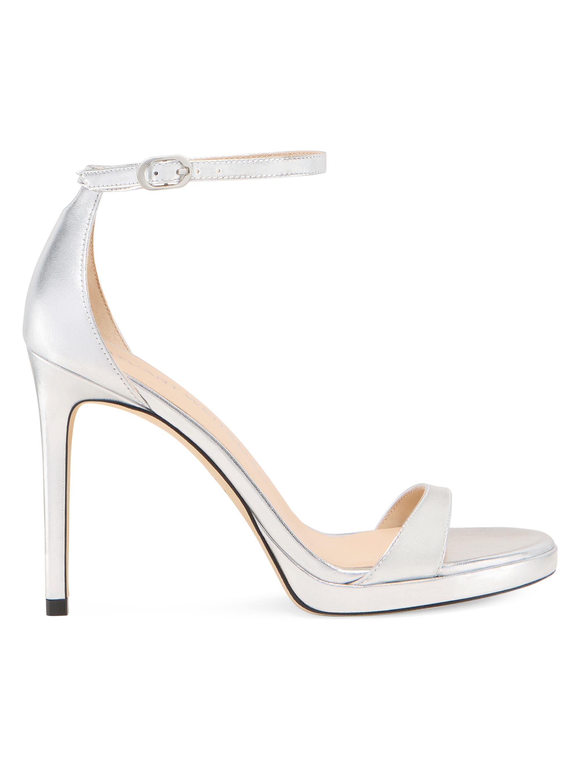 Stuart Weitzman Women's Nudist 100MM Metallic Leather Platform Sandals - Silver