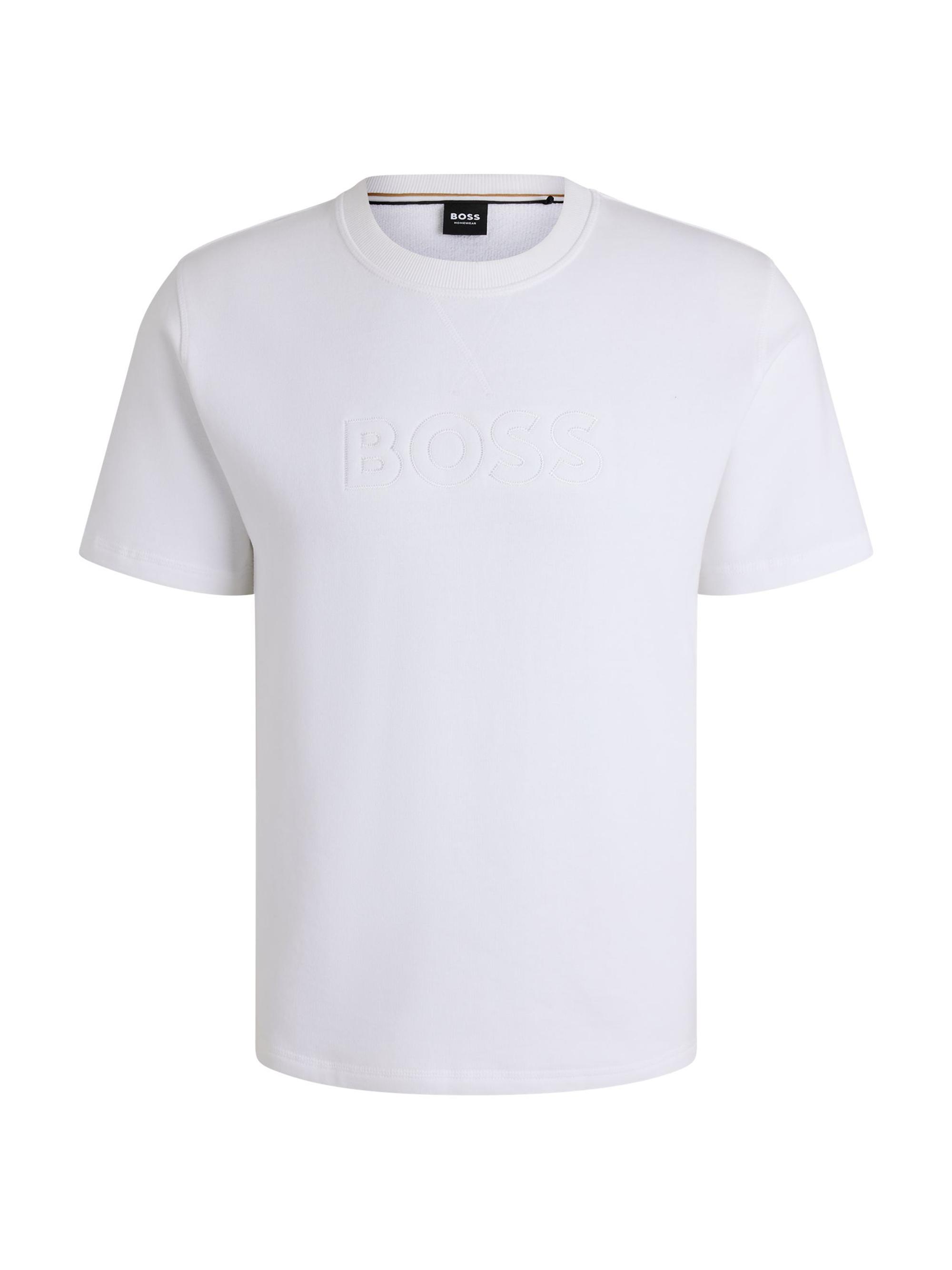 BOSS Men's Cotton-Terry T-Shirt with Embroidered Logo - White