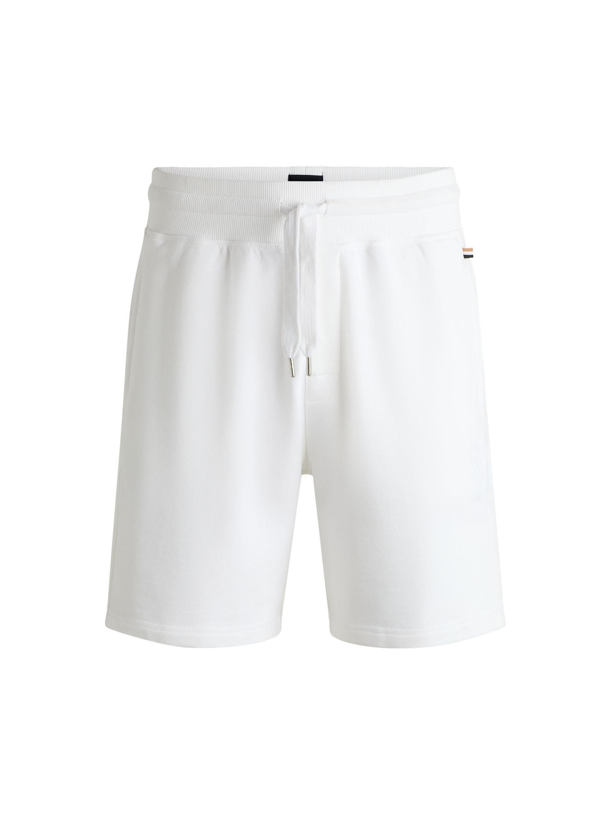 BOSS Men's Cotton-Terry Shorts with Outline Logo Embroidery - White