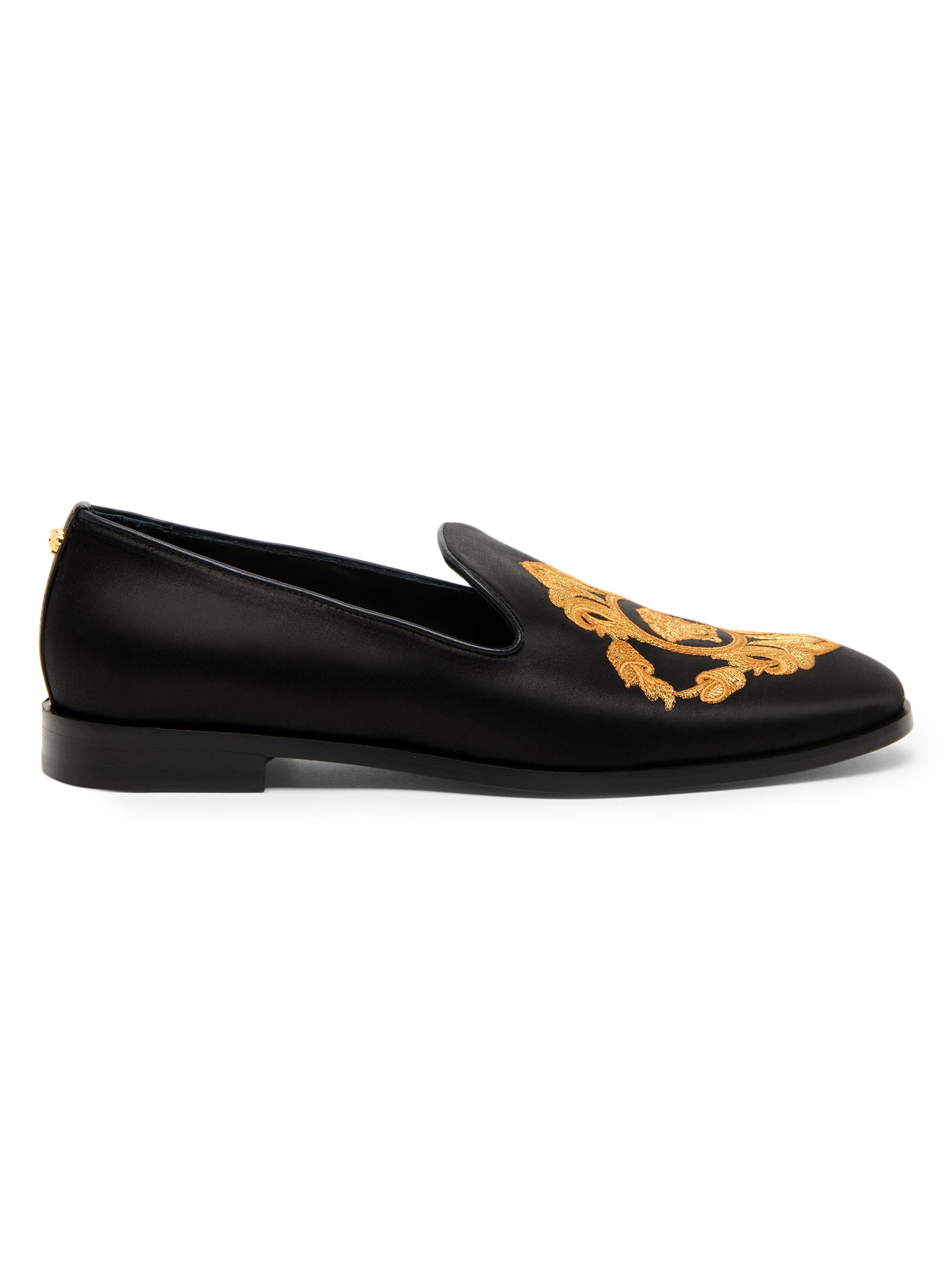 VERSACE メドゥーサロゴ　ブラック×ゴールド　ローファー　37サイズ Versace Medusa Embroidered Loafers | Saks Fifth Avenue