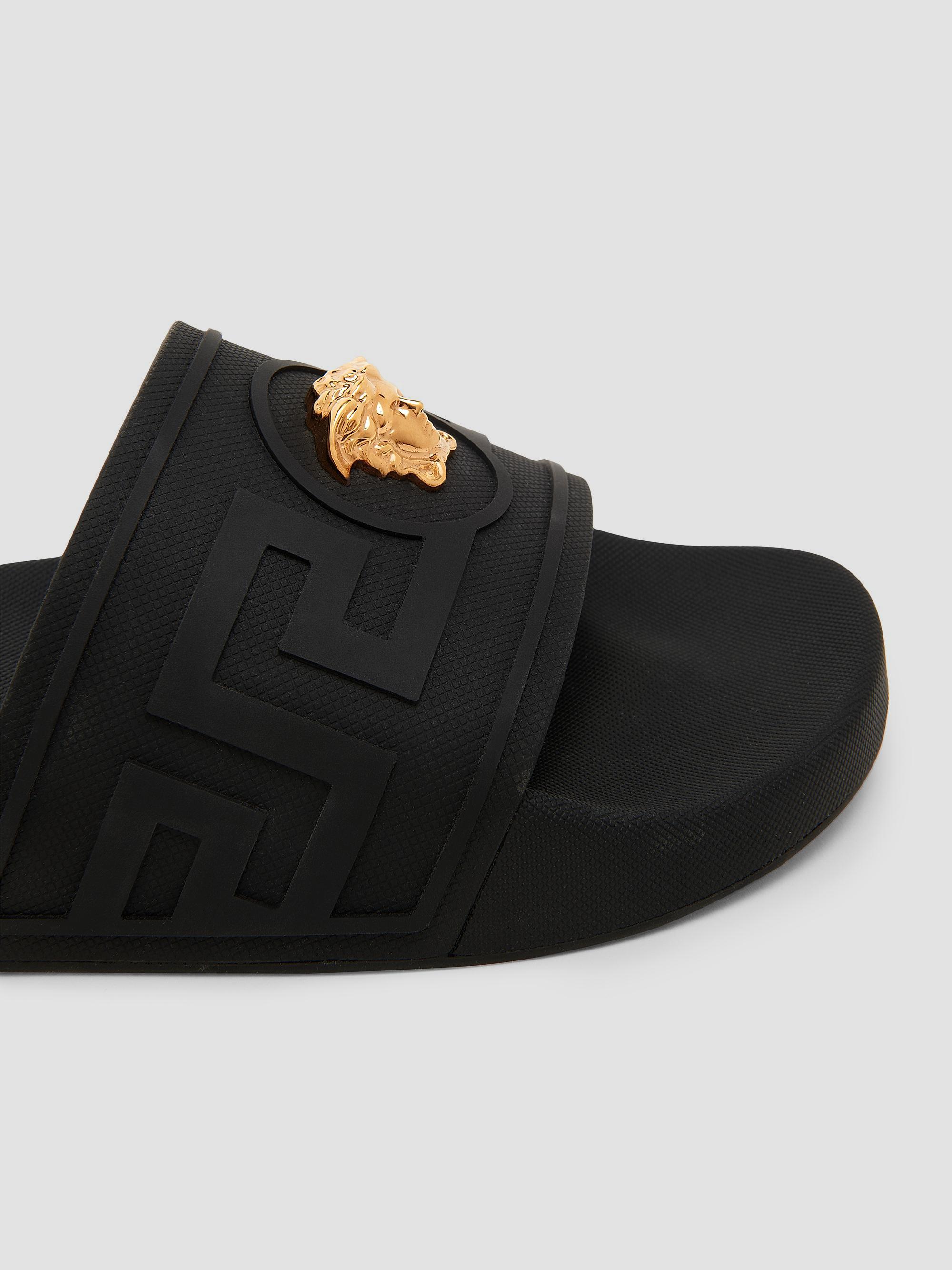 Sale- Versace Black Velour Slide Sandals with Gold Medusa Embroidery Versace | Shoes | Nwt 425 Versace Mens Black Gold Medusa  main image 3