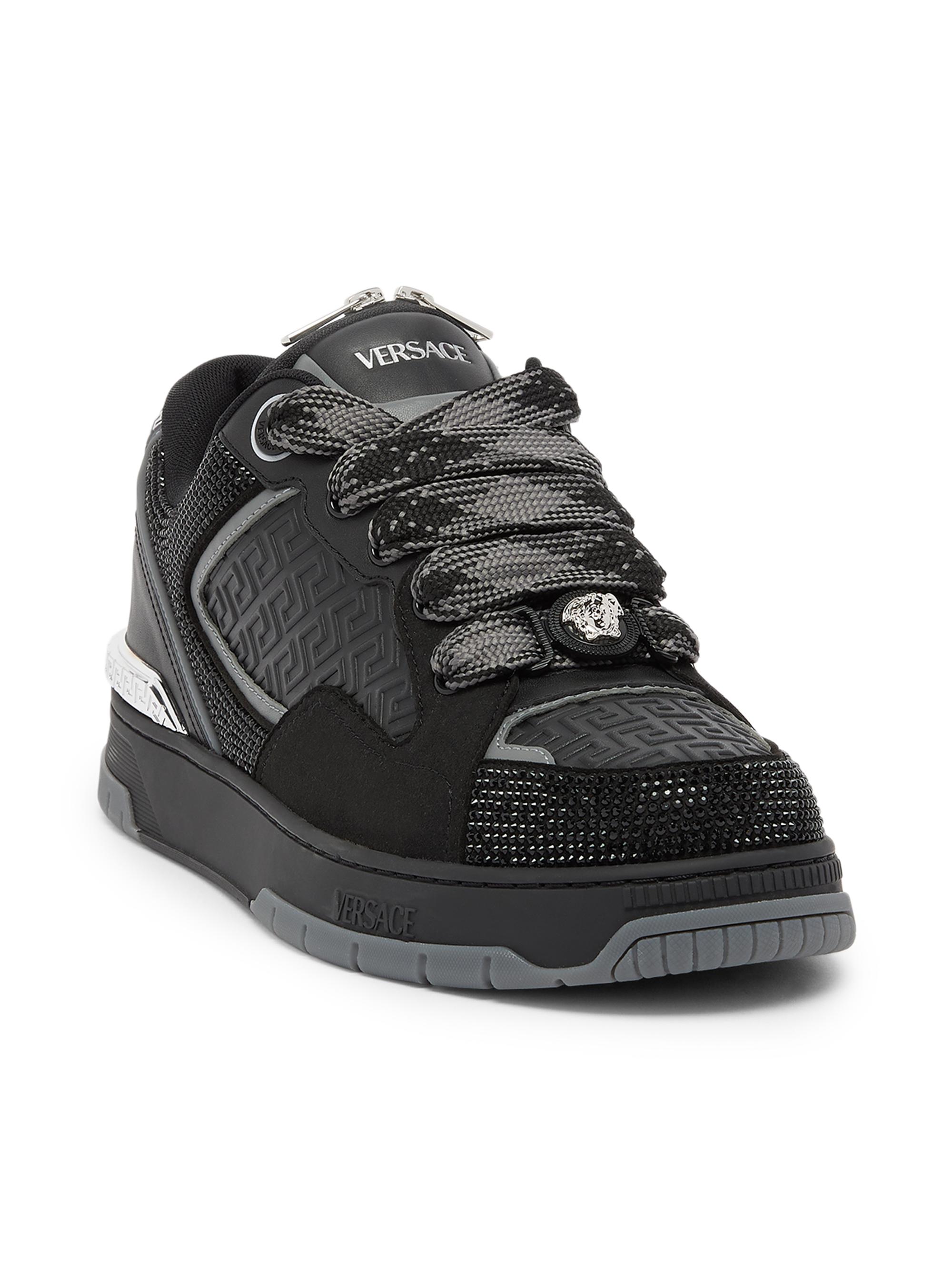 Versace Men's Leather Low-Top Sneakers - Black Palladium