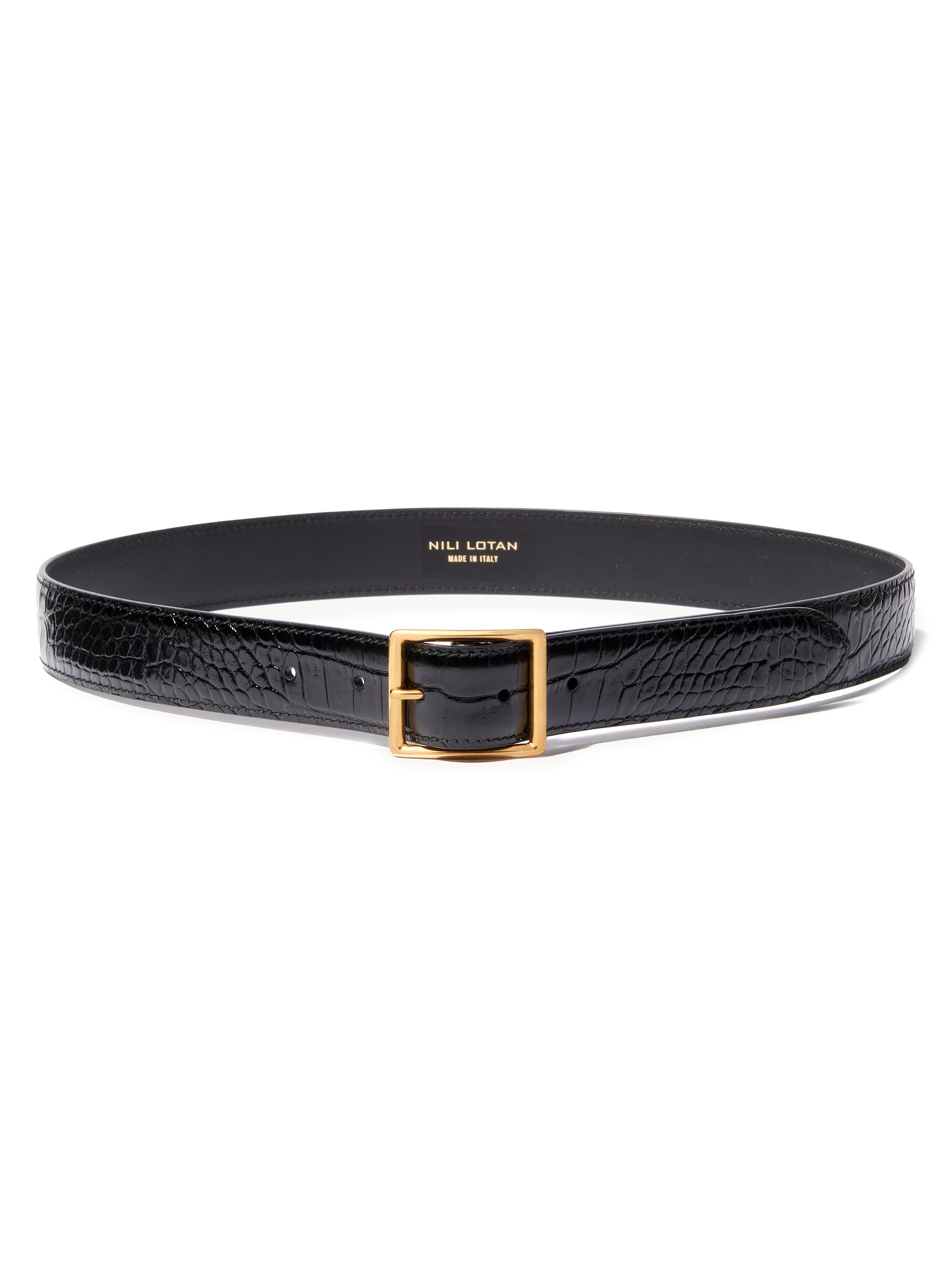 Nili Lotan Women's Gabriele Leather Belt - Black Antique Gold Buckle | Thumbnail 3