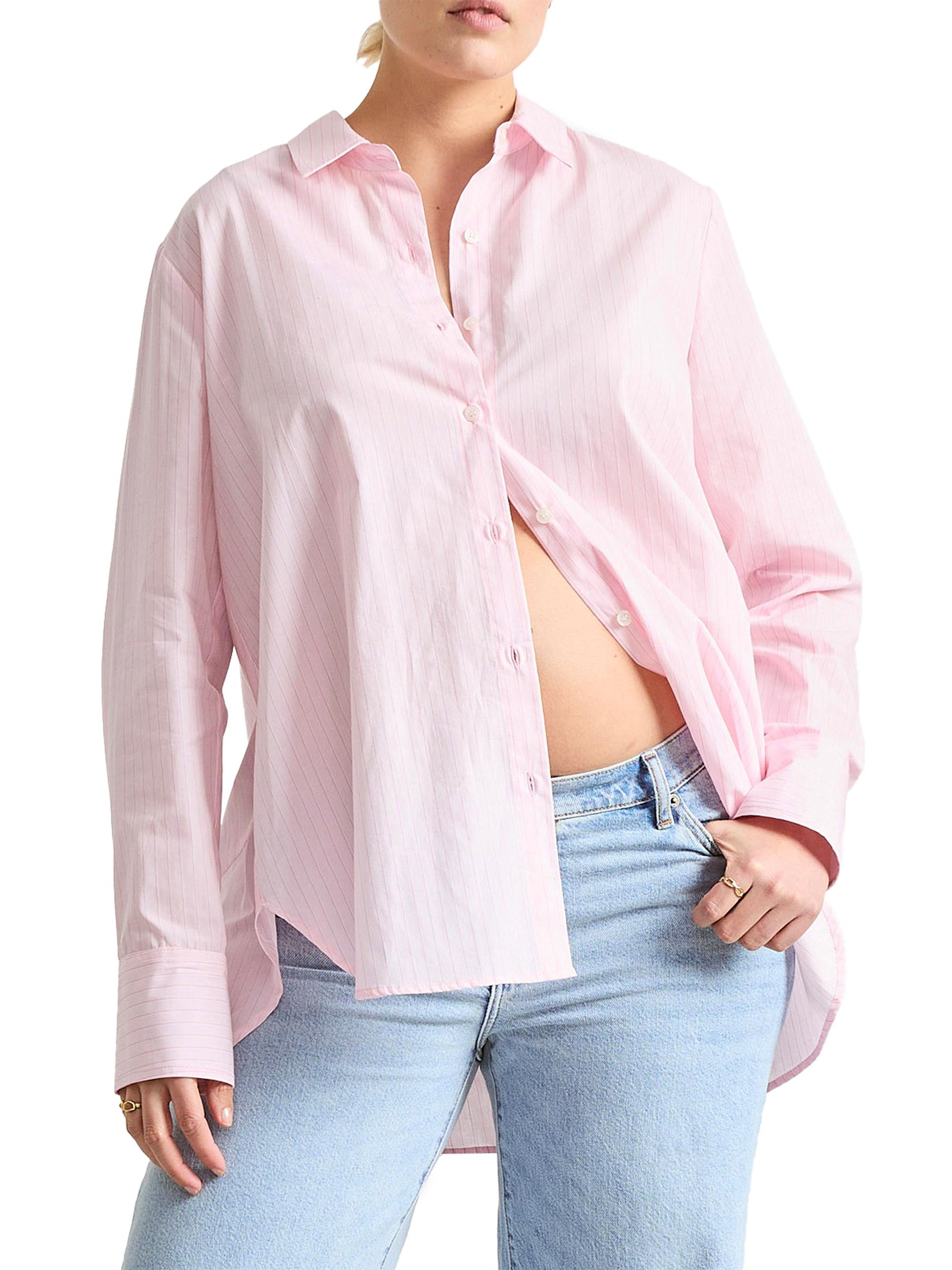 Hatch Women's Nursing Friendly Maternity Classic Buttondown - Pink White