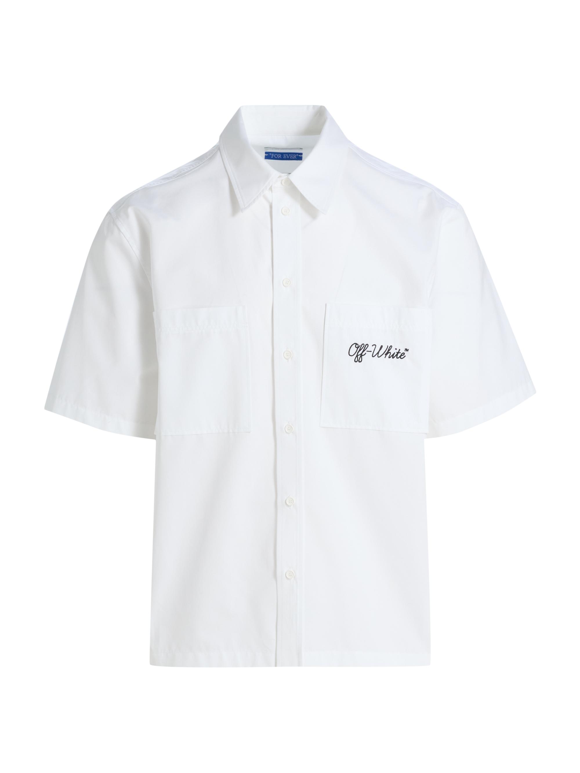 Off-White Men's Script Summer Poplin Button-Front Shirt - White Black