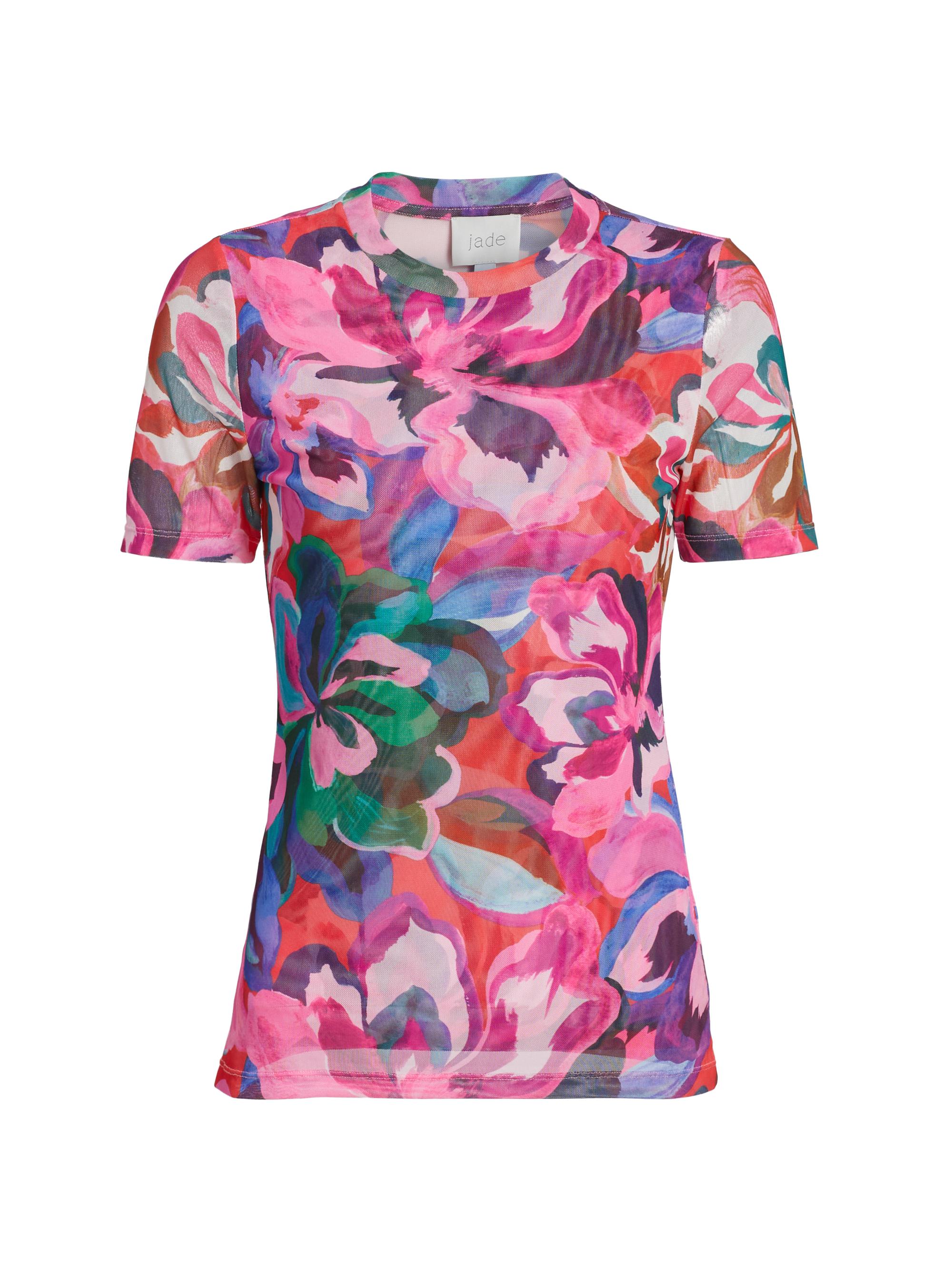 Johnny Was Women's Eleanor Floral Mesh T-Shirt - Ambre
