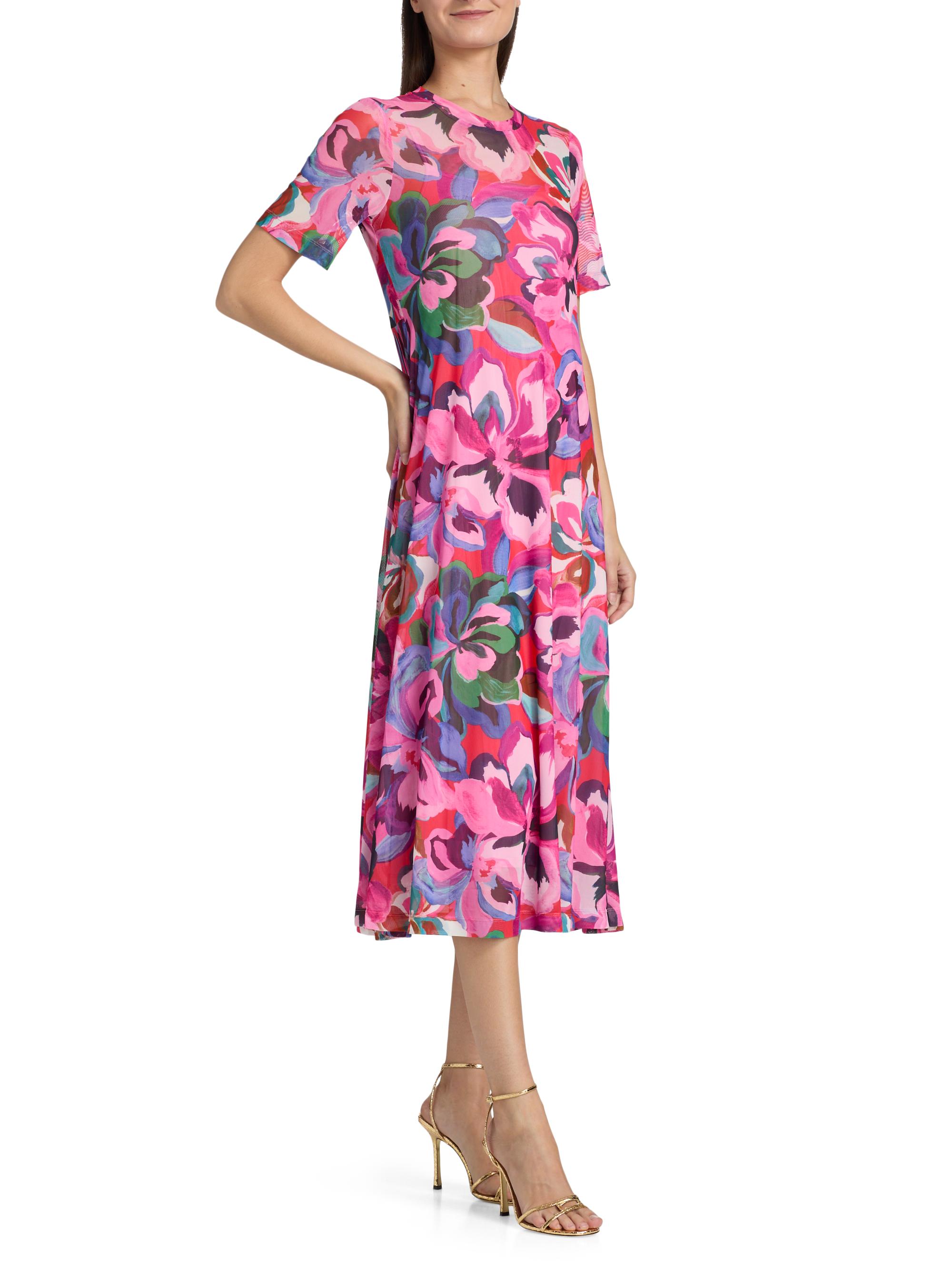 floral mesh t shirt dress Plus Size - Relaxed Tea Length Mesh T-Shirt Dress