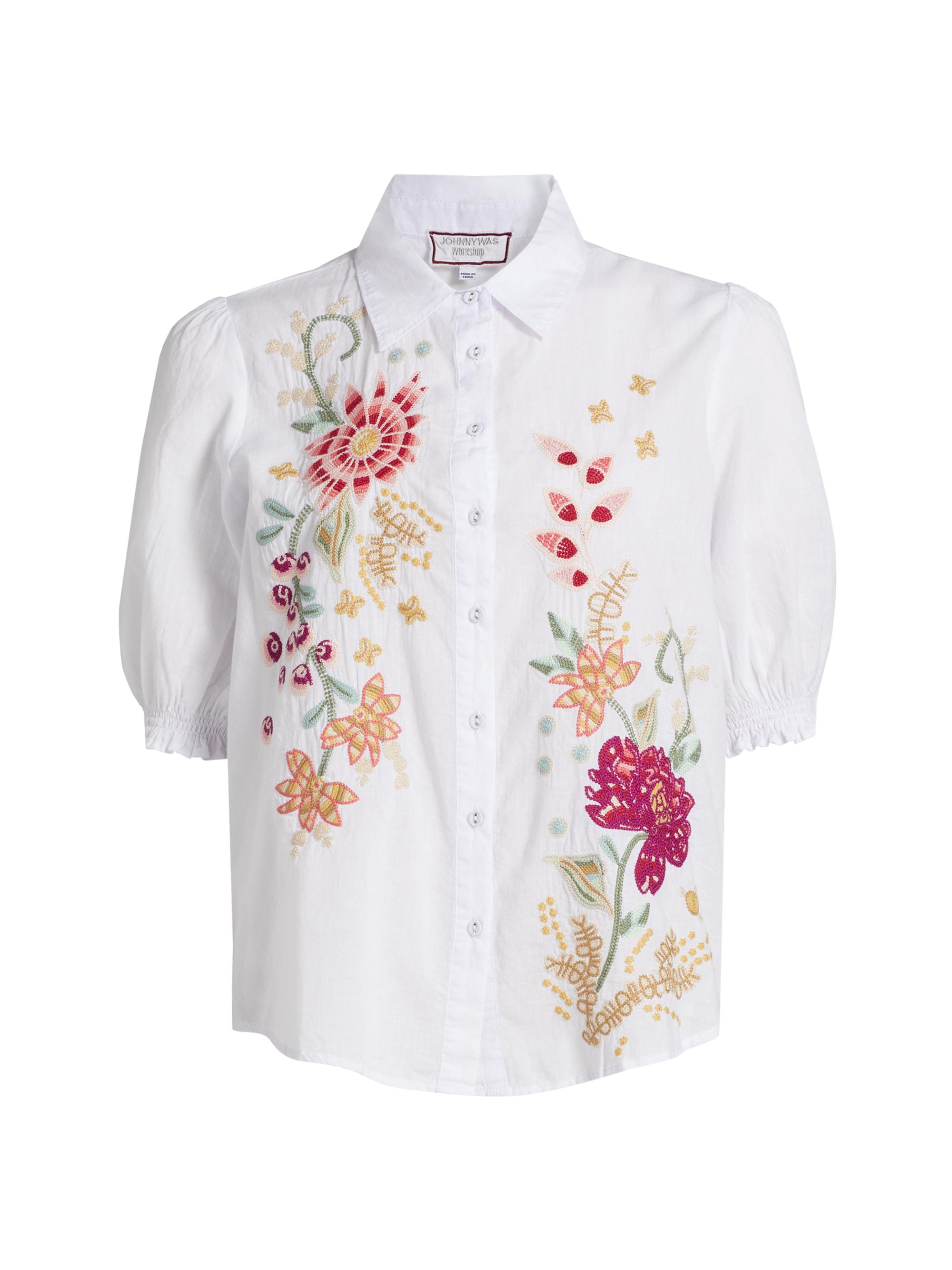 Johnny Was Women's Lisbon Embroidered Cotton Shirt - White