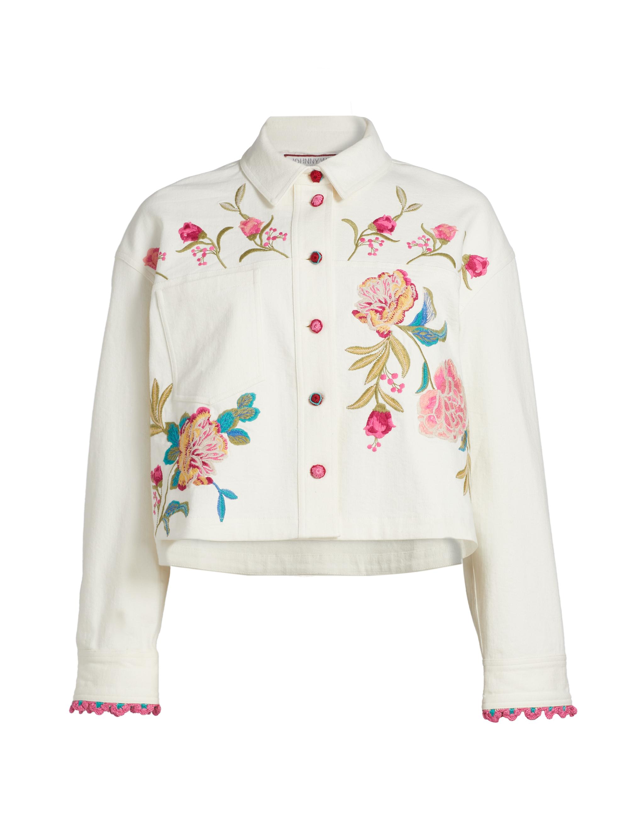 Johnny Was Women's Stretch-Cotton Denim Crop Jacket - White