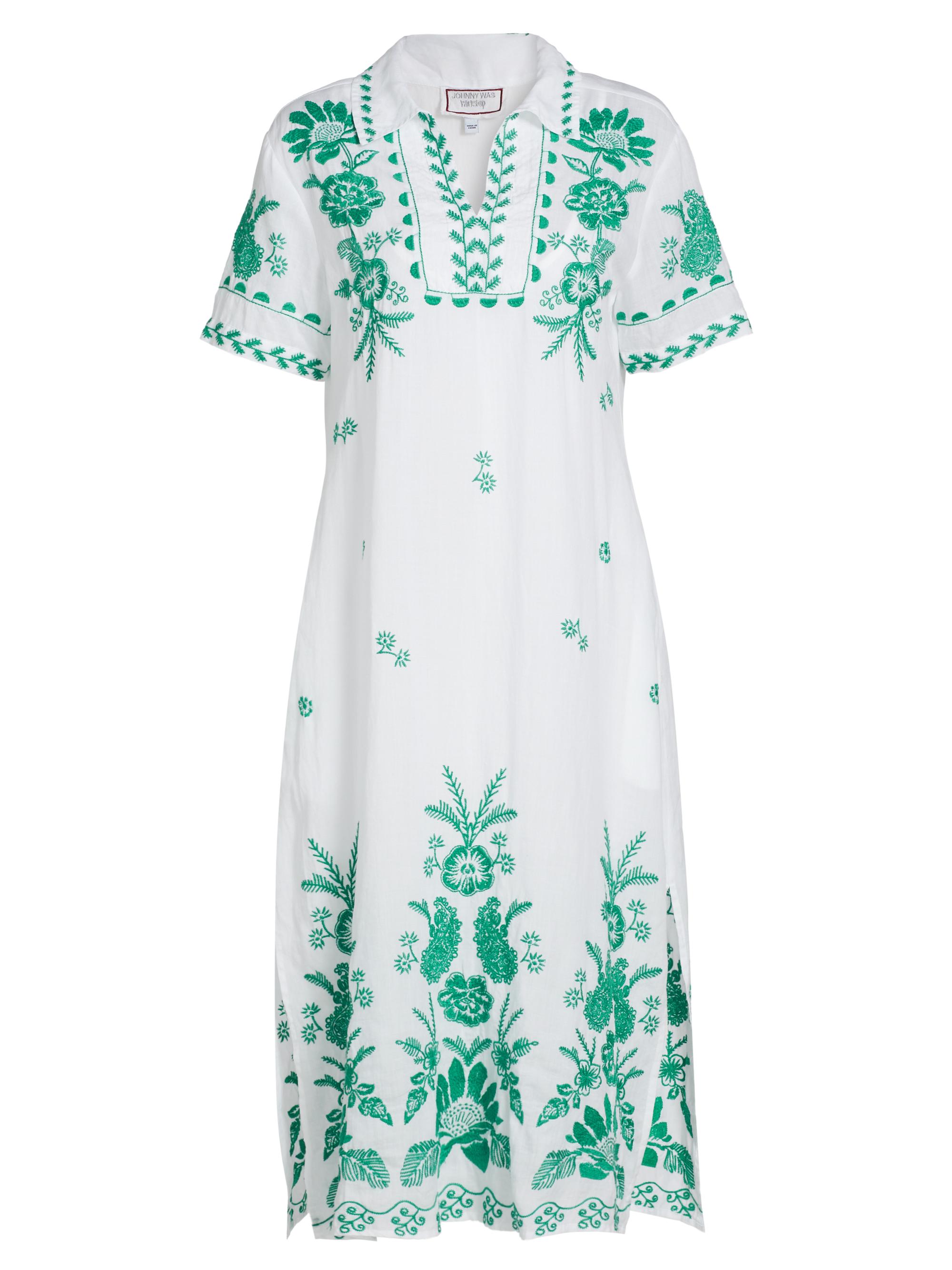 Johnny Was Women's Embroidery Polo T-Shirt Midi-Dress - White