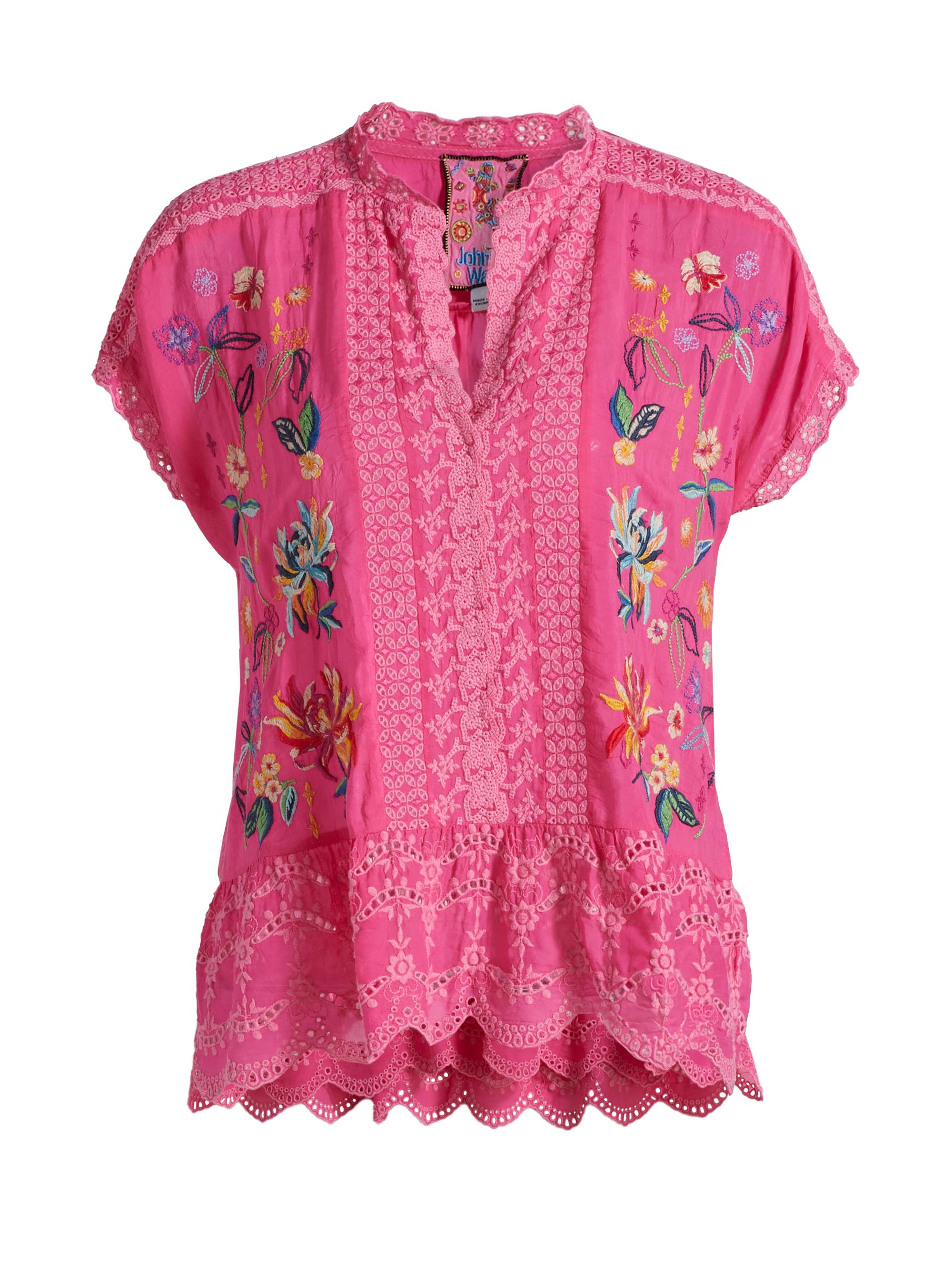 Johnny Was Women's Astrud Floral Embroidered Cotton Blouse - Fandango Pink