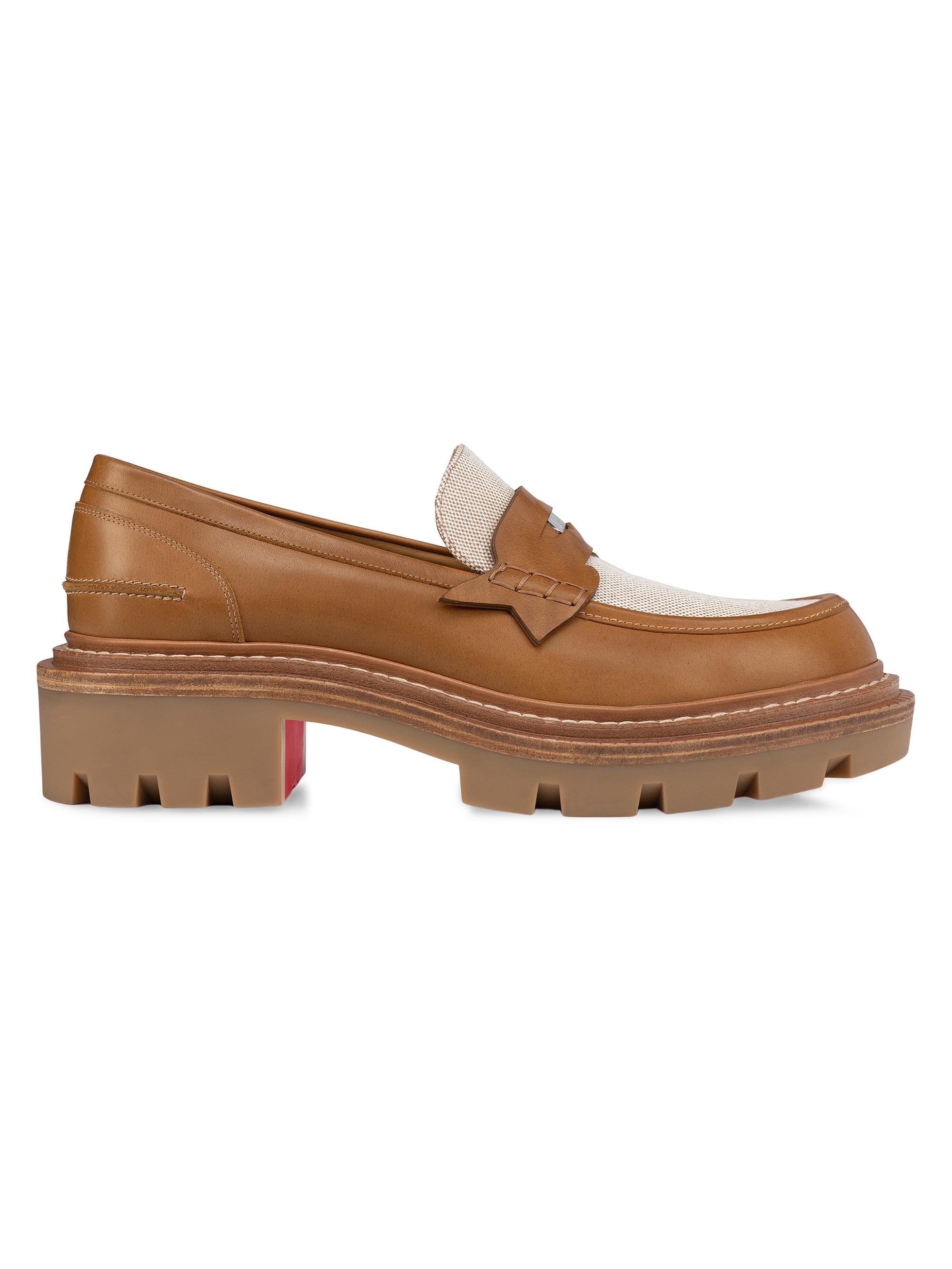 Christian Louboutin Men's Moc College Leather Loafers - Brown
