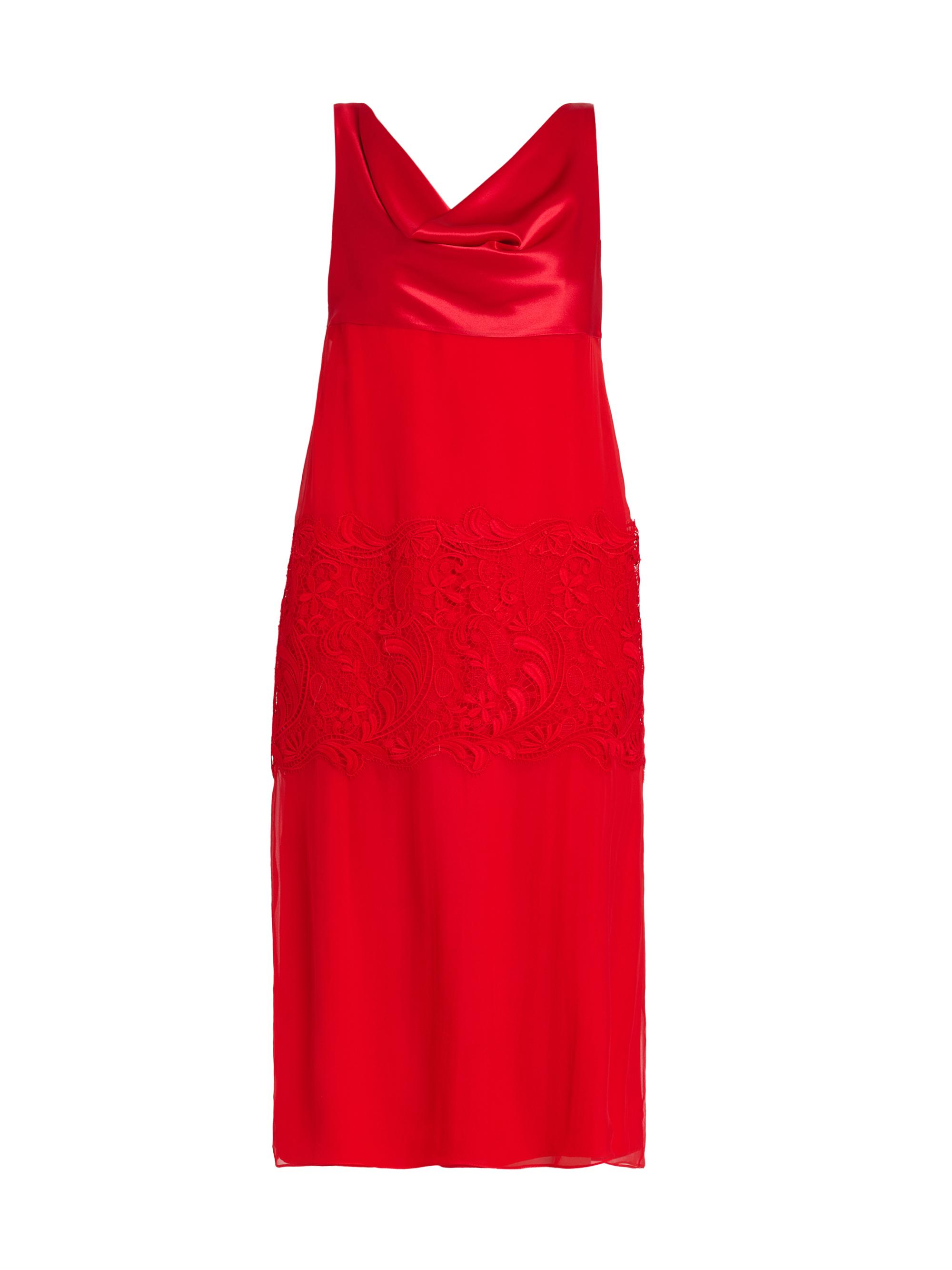 FERRAGAMO Women's Cowlneck Silk Lace Midi-Dress - New Red
